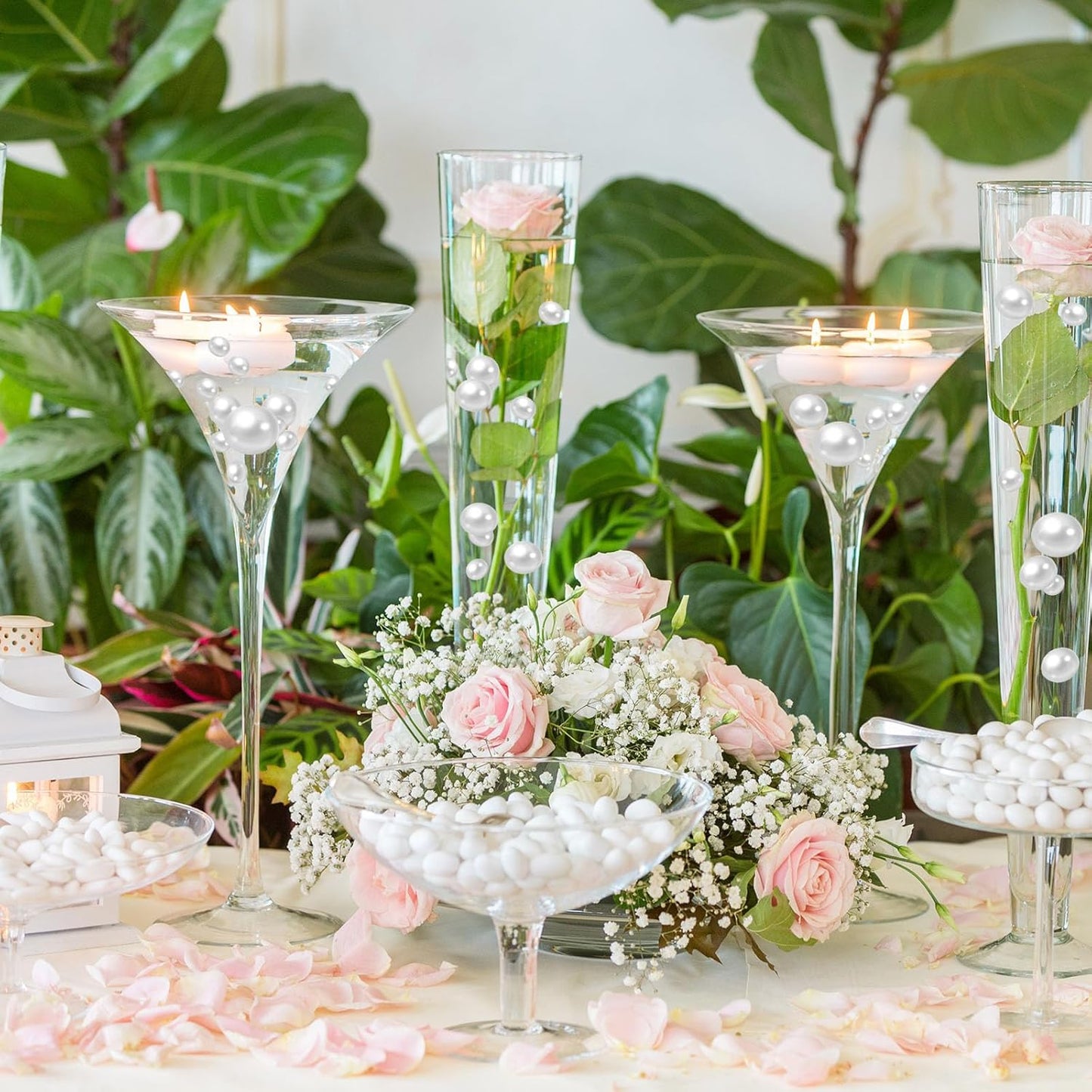 100PCS White Faux Pearls Beads for Centerpiece Vases, Vase Filler Faux Pearls, No Holes Filler Beads for Party Anniversary Birthday Wedding Table Decor, 14/20/30mm