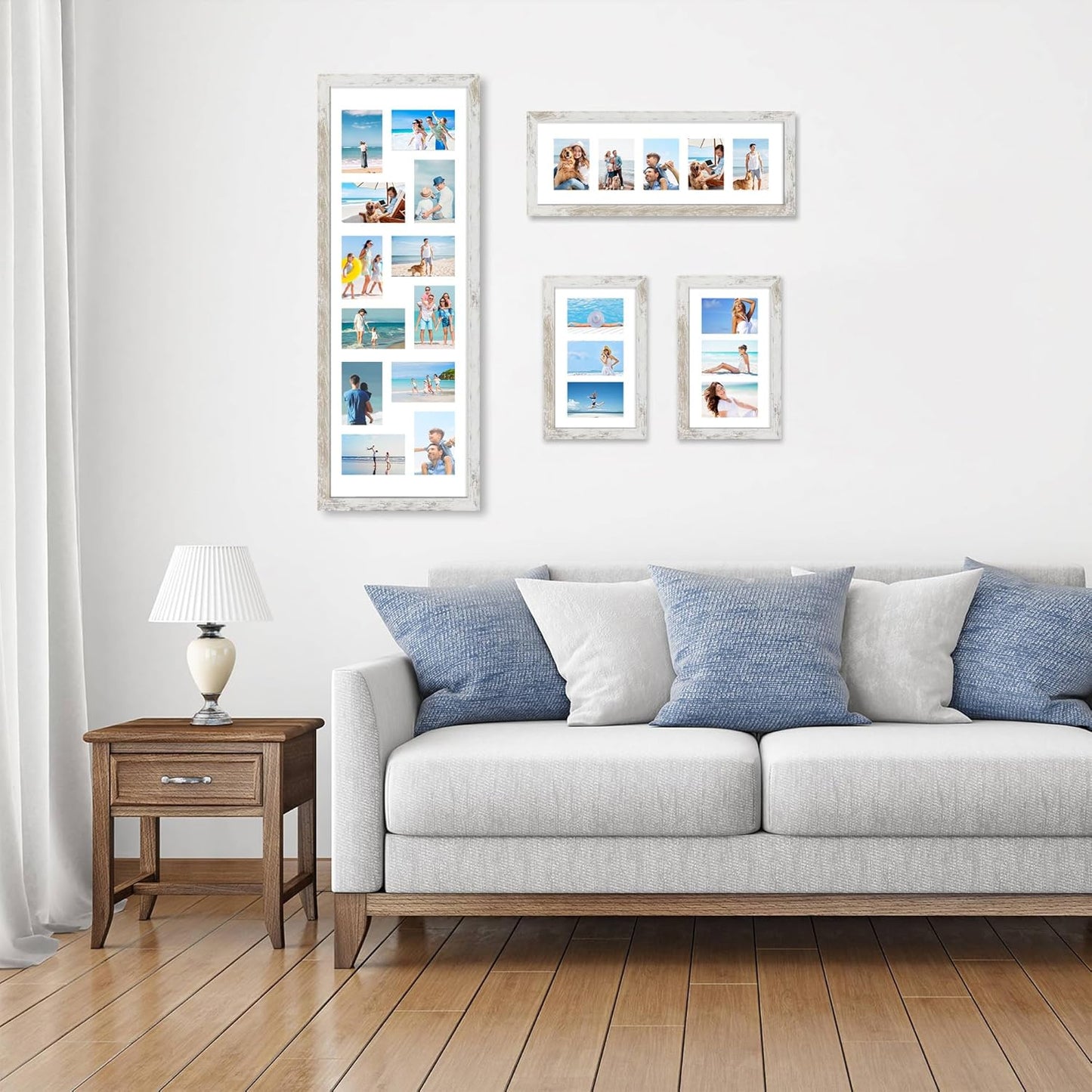 12x36 Picture Frame 2 Packs, Real Glass and Distressed White Wood Frame, Display Collage Pictures Twelve 4x6 With Mat or Pennant 12 x 36 Without Mat - Horizontal or Vertical Wall Mounting