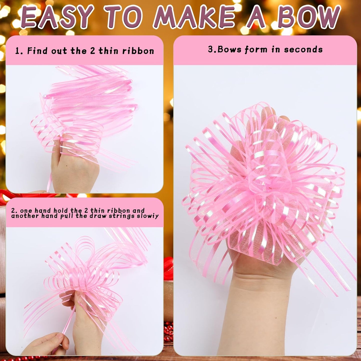 12 Pieces Large Organza Pull Bows,6 Inches Pull Bows for Gift Wrapping,Basket and Wedding Decoration,Holiday and Birthday Presents Wrapping Bows,Christmas Bows for Gift Wrapping