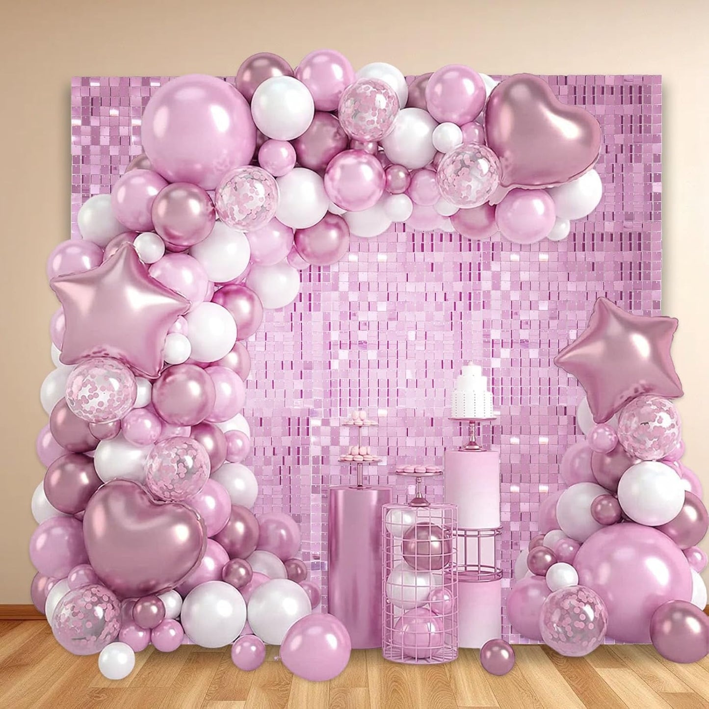 12PCS Light Pink Shimmer Wall Backdrop, Square Sequin Photo Backdrops Panel, Glitter Wall Background for Birthdays, Weddings, Christmas, Engagements, Disco Bachelorette Party Decoration (3FTx4FT)