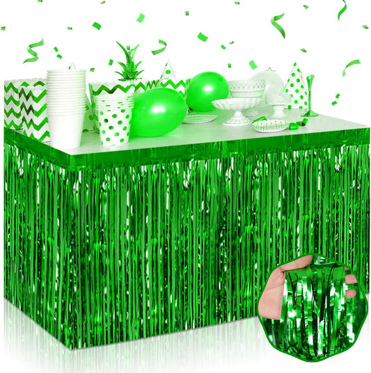 3 Pack 29 x108 Inch Green Foil Fringe Table Skirts Metallic Banner for Tinsel Streamer Garland Backdrop for Parade Floats Wedding Thanksgiving Birthday Christmas Halloween New Year Party Decoration