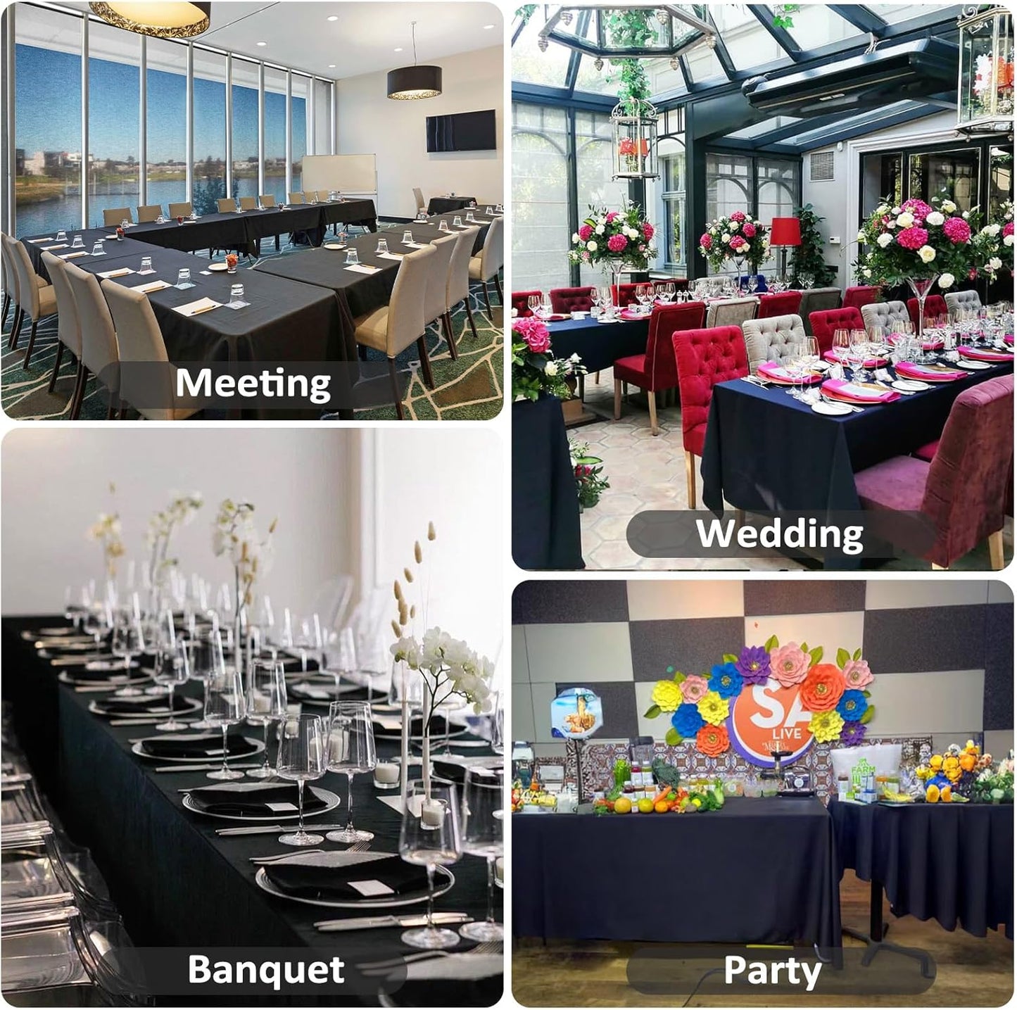 12 Pack Black Tablecloths 60 x 84 Inch Rectangular Table Cloths for Rectangle Tables 4ft, Wrinkle Resistant Black Table Cloth Washable Polyester Fabric for Buffet Wedding Party Banquet