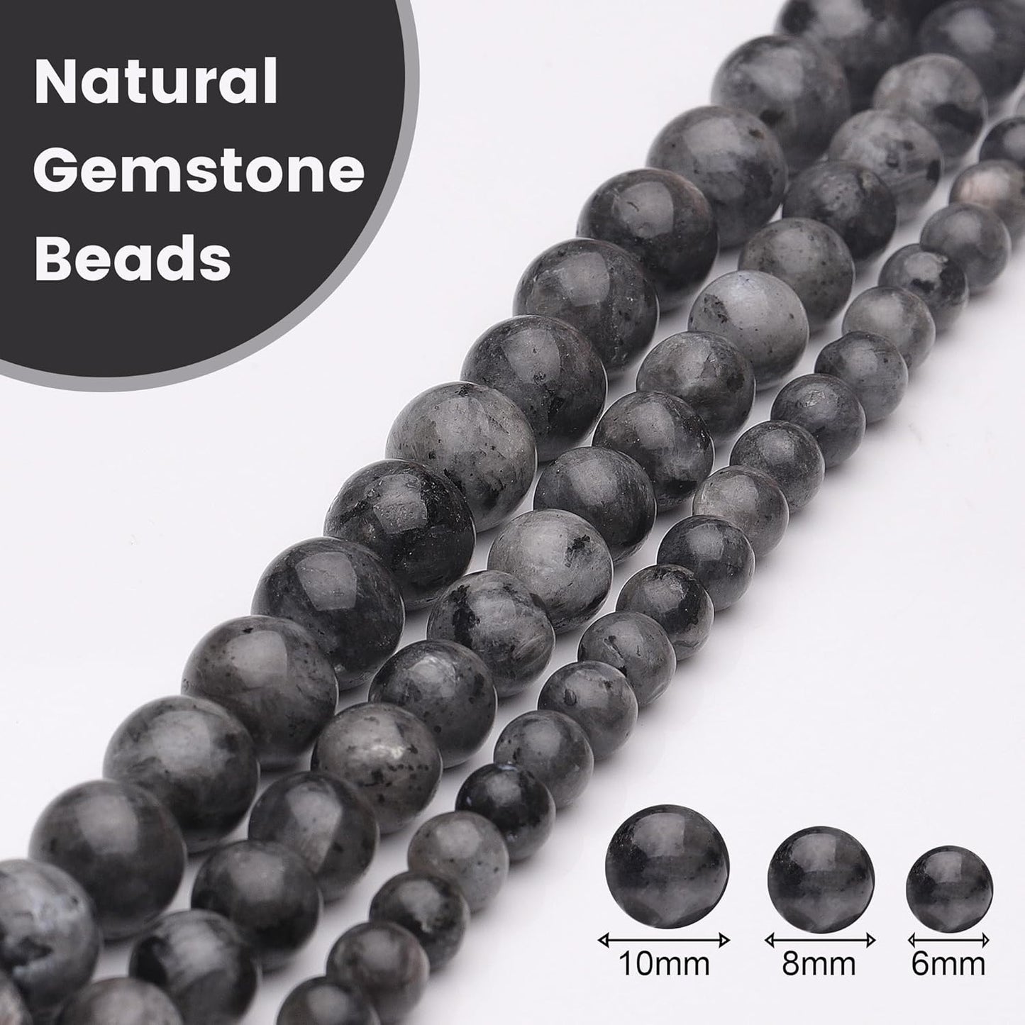 10mm Natural Stone Beads for Jewelry Making,Larvikite Labradorite Polished Smooth Round Gemstone Beads for Bracelet Necklace 15 Inch