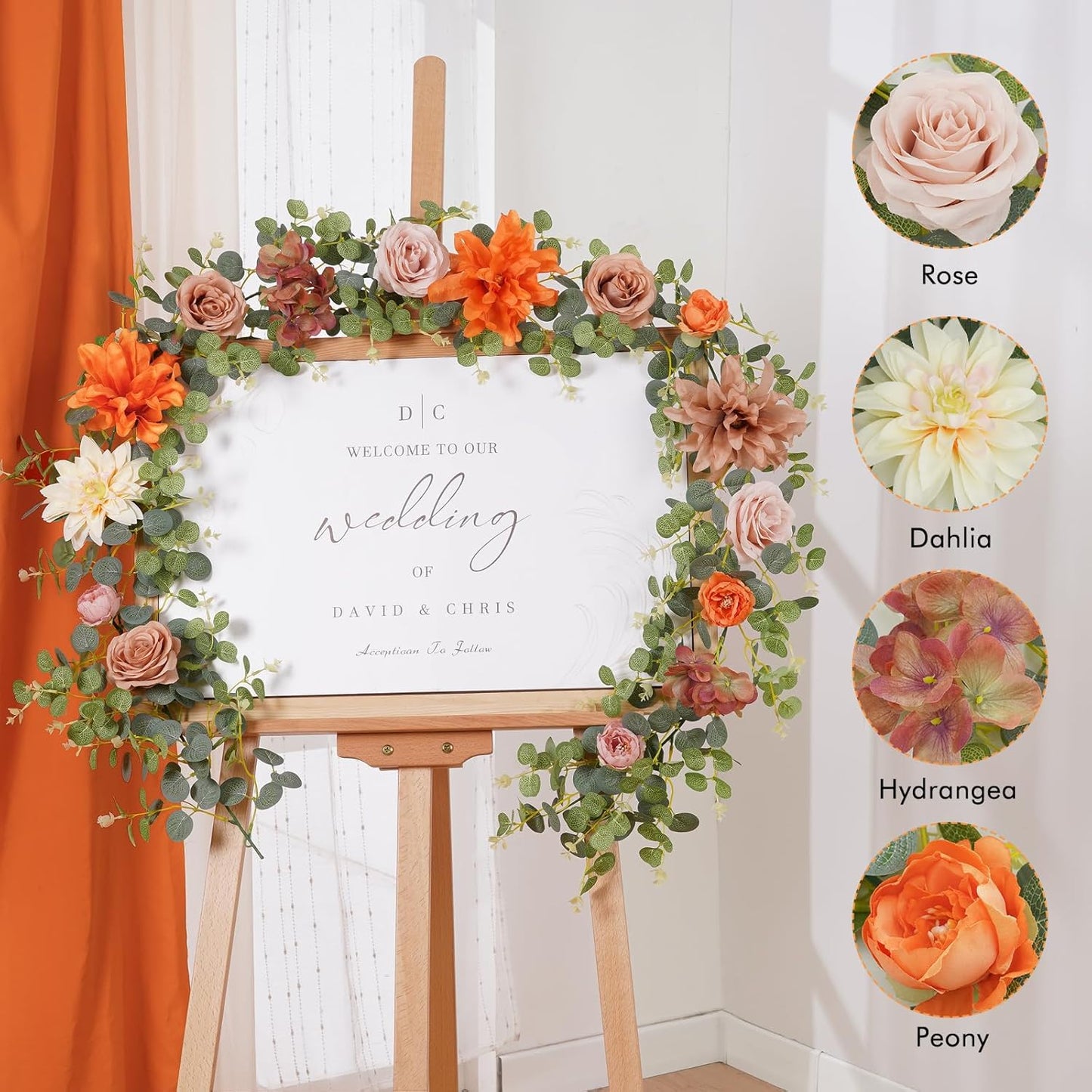 Waipfaru Fall Garland Decor, 6.07Ft Eucalyptus Flower Garland with Terracotta Flowers for Wedding Arch Backdrop Wall Thanksgiving Decorations