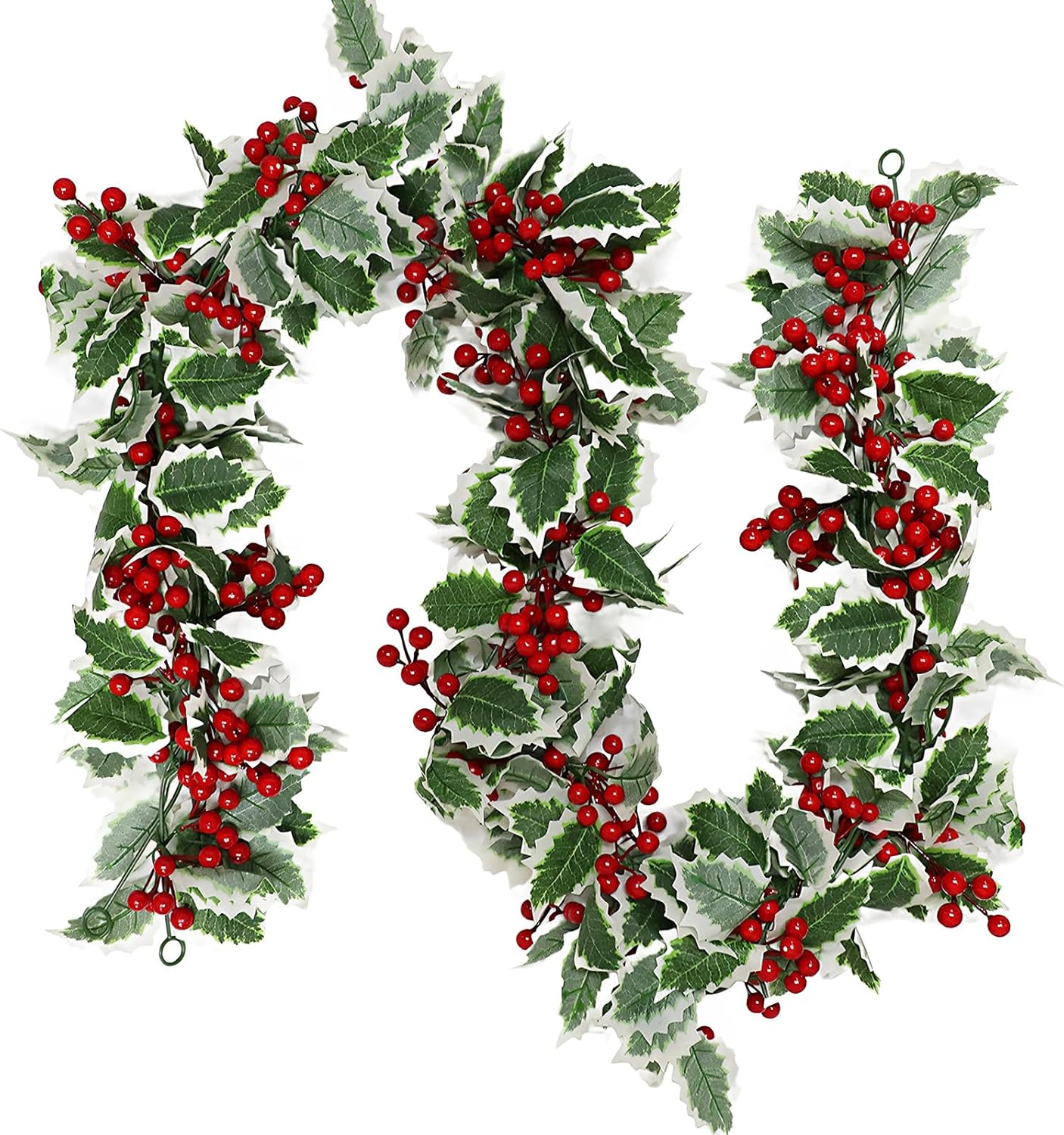 MAKHOT 6Ft Eucalyptus Garland, Green Leaves Wreath Vines Garlands Decorations, Artificial Red Berry Garland for Fireplace Gate Mantle Table Home Party Decor