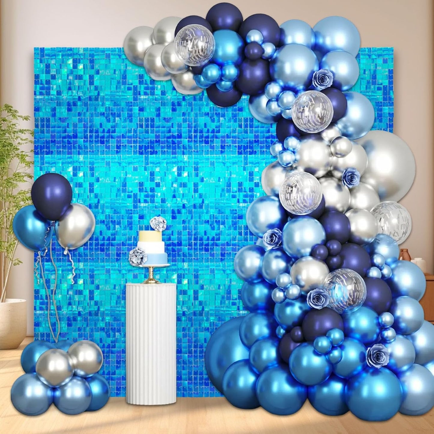 12PCS Colorful Lake Blue Shimmer Wall Backdrop, Square Sequin Photo Backdrops Panel, Glitter Wall Background for Birthdays, Weddings, Christmas, Engagements, Disco Bachelorette Party Decor (3FTx4FT)