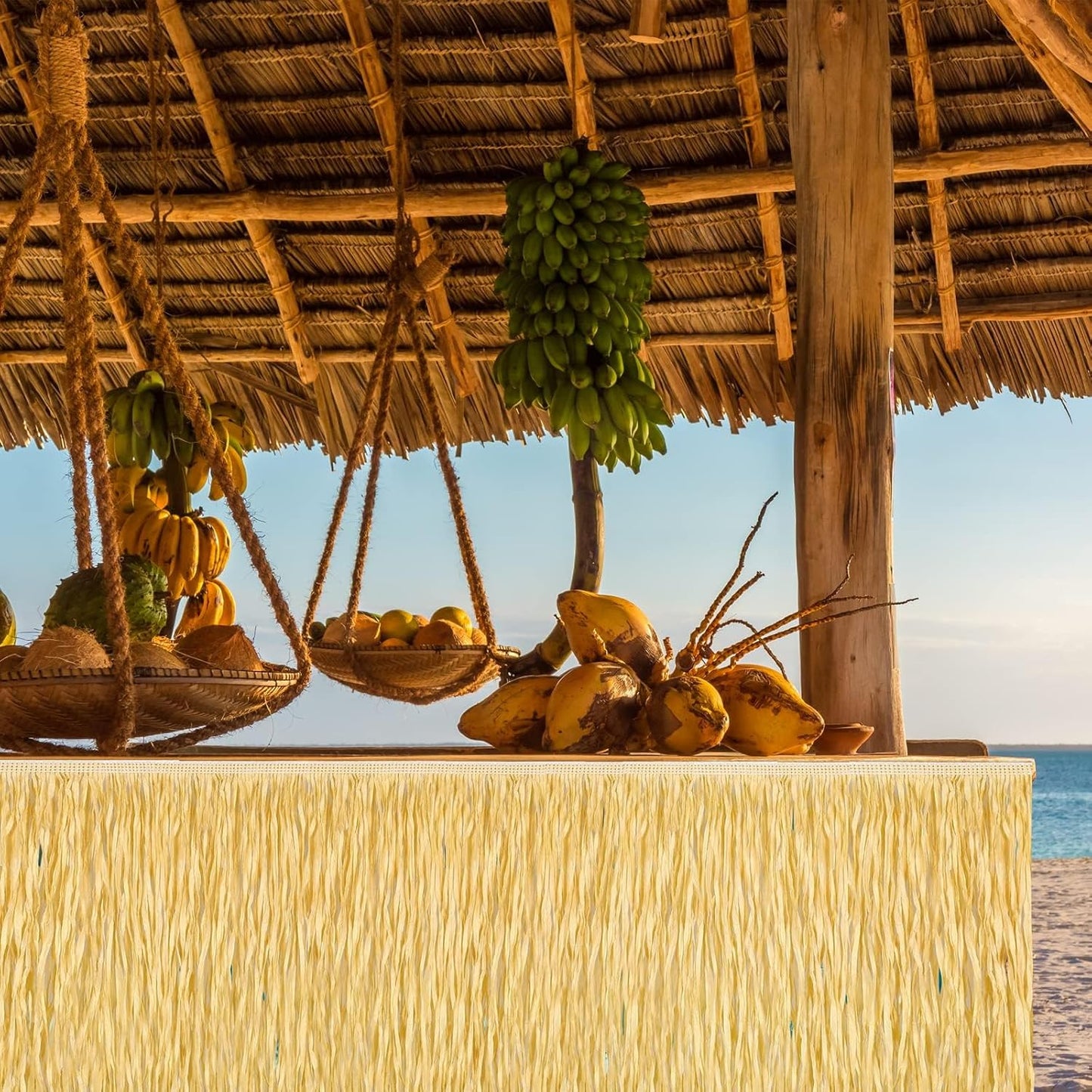 Fovths 6 Packs Luau Grass Table Skirt Fringe Straw Grass Skirt 108 x 30 Inch Hibiscus Hawaiian Table Skirts Rectangle Tropical Luau Party Decorations for Hawaiian Luau Decorations