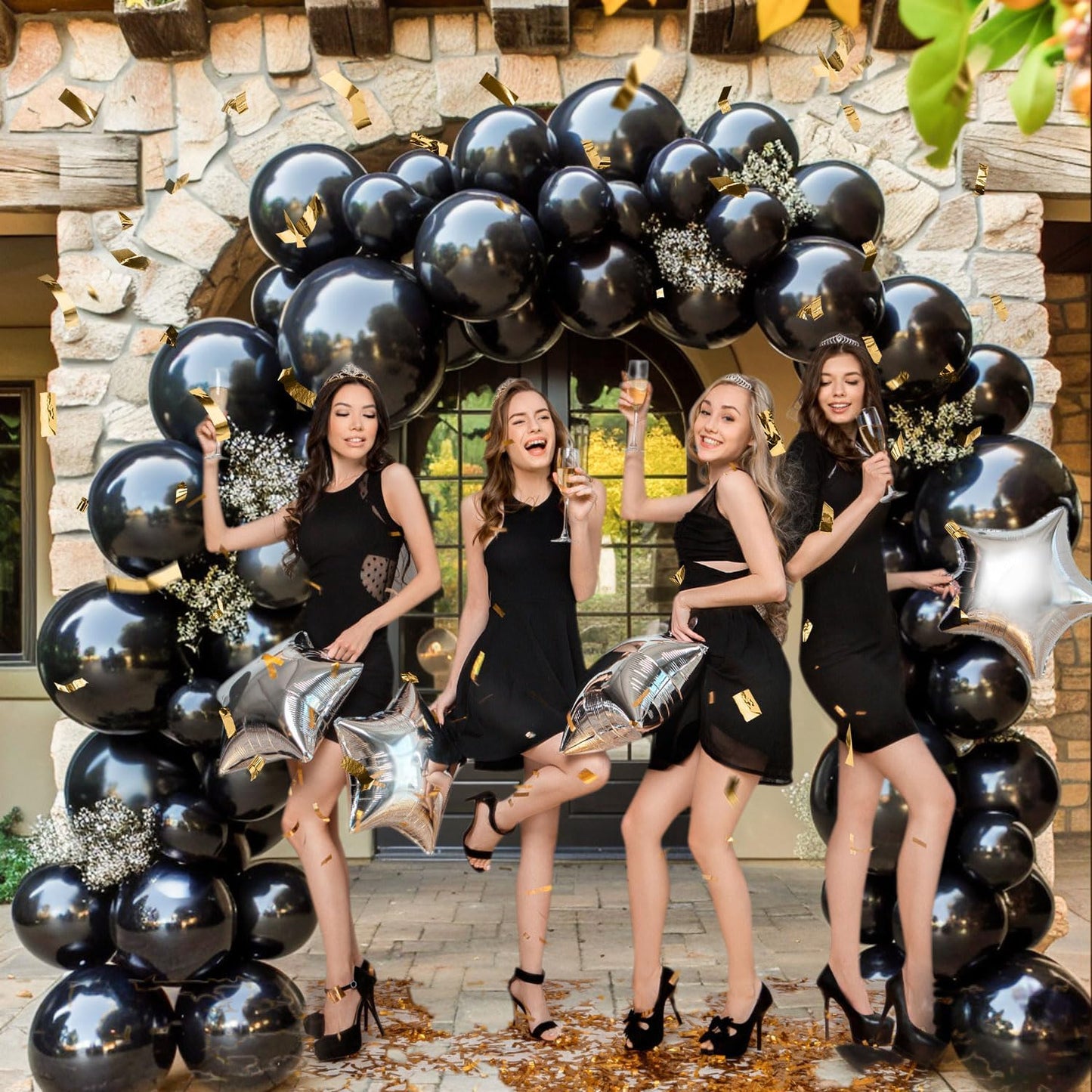 110pcs Black Balloons 12 Inch Black Balloon Arch Kit for Birthday Anniversary Graduation Baby Shower Holiday Party Decorations