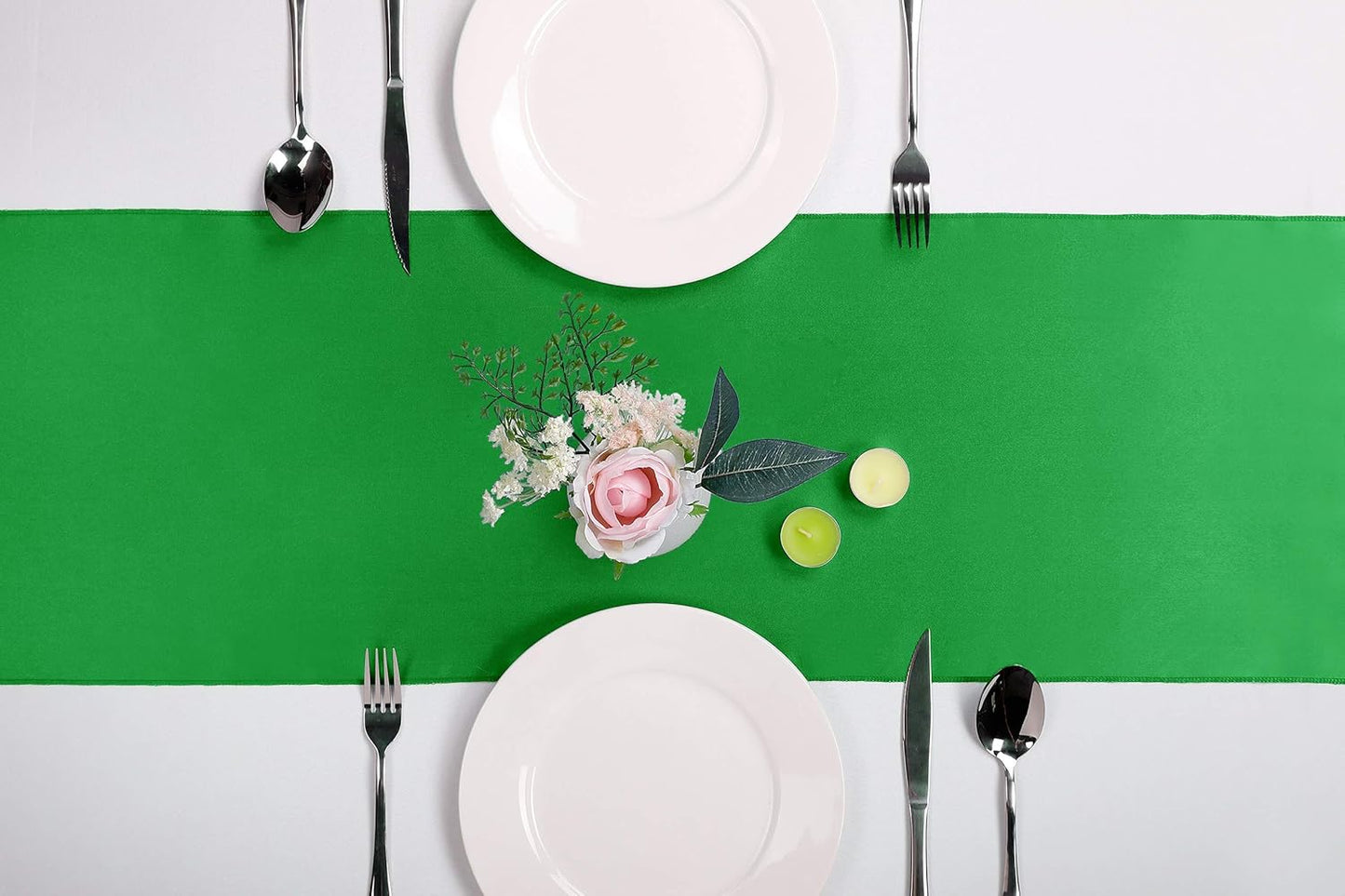 10-Pack Satin Table Runner Emerald 12 x 108 inches Long, Table Runners for Wedding, Birthday Parties, Banquets Decorations（10 Pack, 12x108 Inch, Emerald）