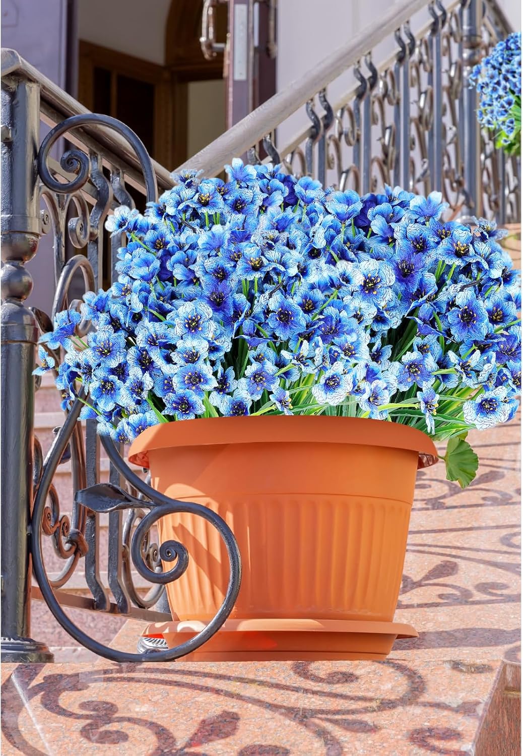 AmyHomie 20 Bundles Artificial Flowers for Outdoor UV Resistant Faux Flowers No Fade Fake Plastic Plants Garden Porch Window Box Decorating(Blue)