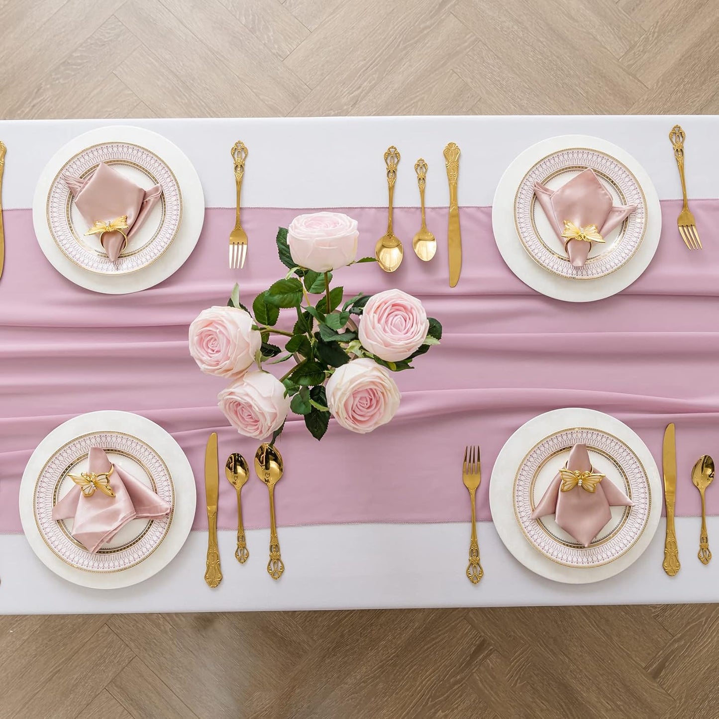 1Pack 9ft Chiffon Table Runner 14x108 Inch Sheer Romantic Table Runner for Wedding Birthday Party Bridal Shower Outdoor Decoration-Dusty Pink