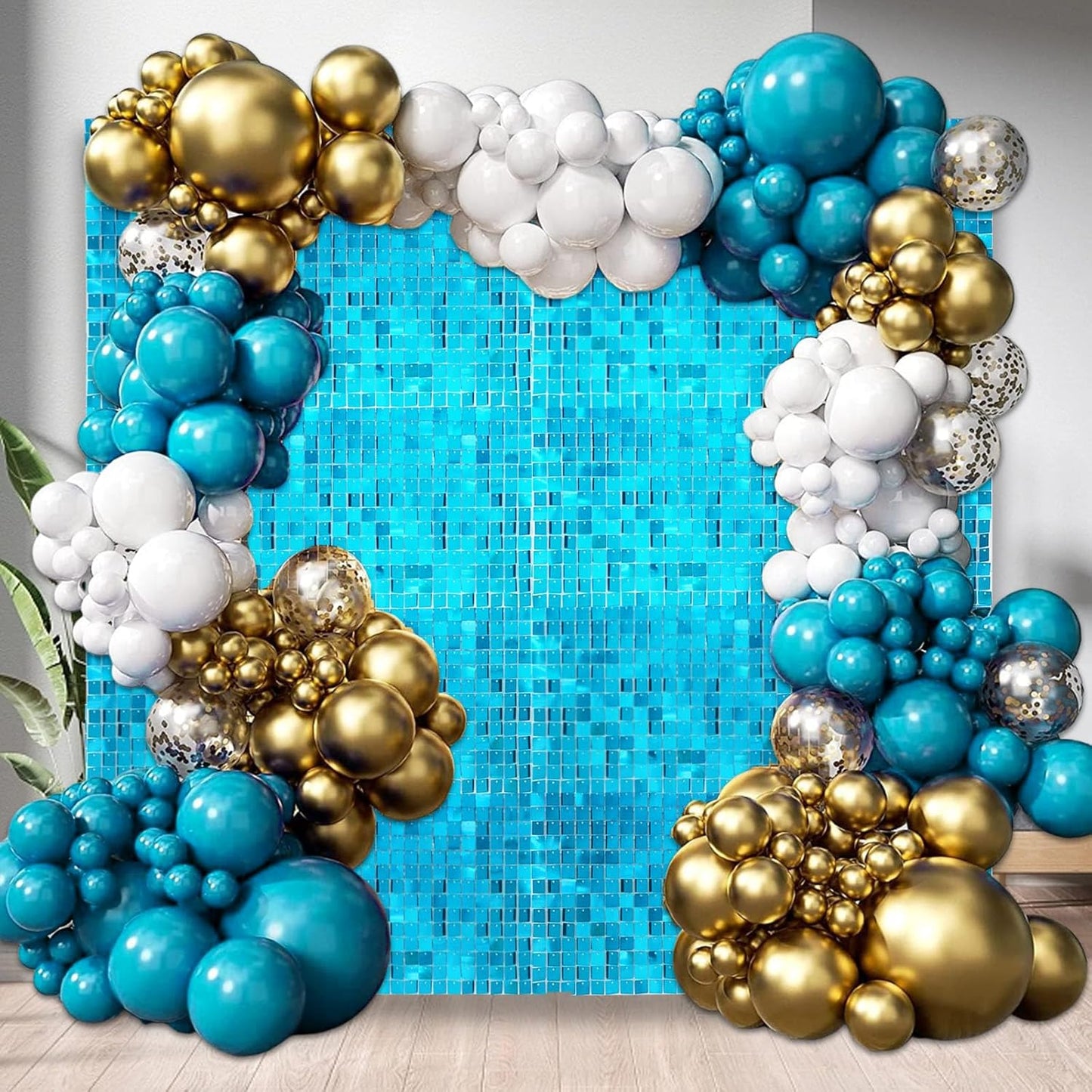 12PCS Lake Blue Shimmer Wall Backdrop, Square Sequin Photo Backdrops Panel, Glitter Wall Background for Birthdays, Weddings, Graduation, Baby Showers, Disco Bachelorette Party Decoration (3FTx4FT)