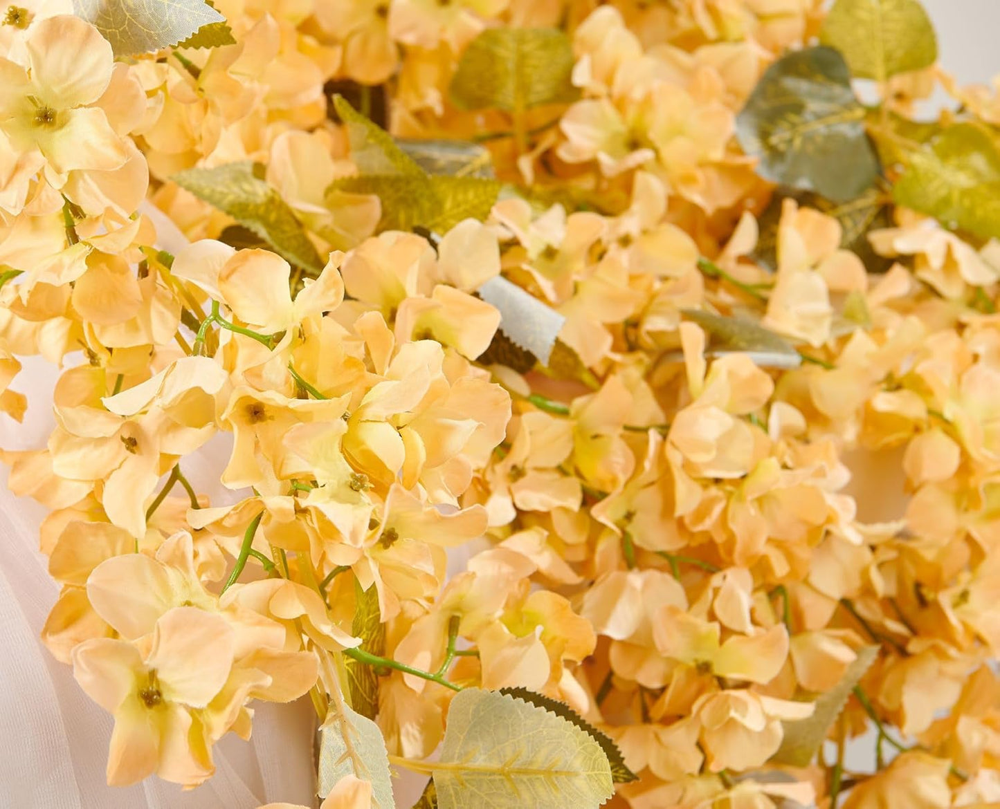 Flower Garland, Artificial Hydrangea Vine Flowers, Hanging Fake Hydrangeas Vine for Room Anniversary Wedding Birthday Christmas Wall Arch Decor, 2 Pcs, Floral Garland, Champagne Flower