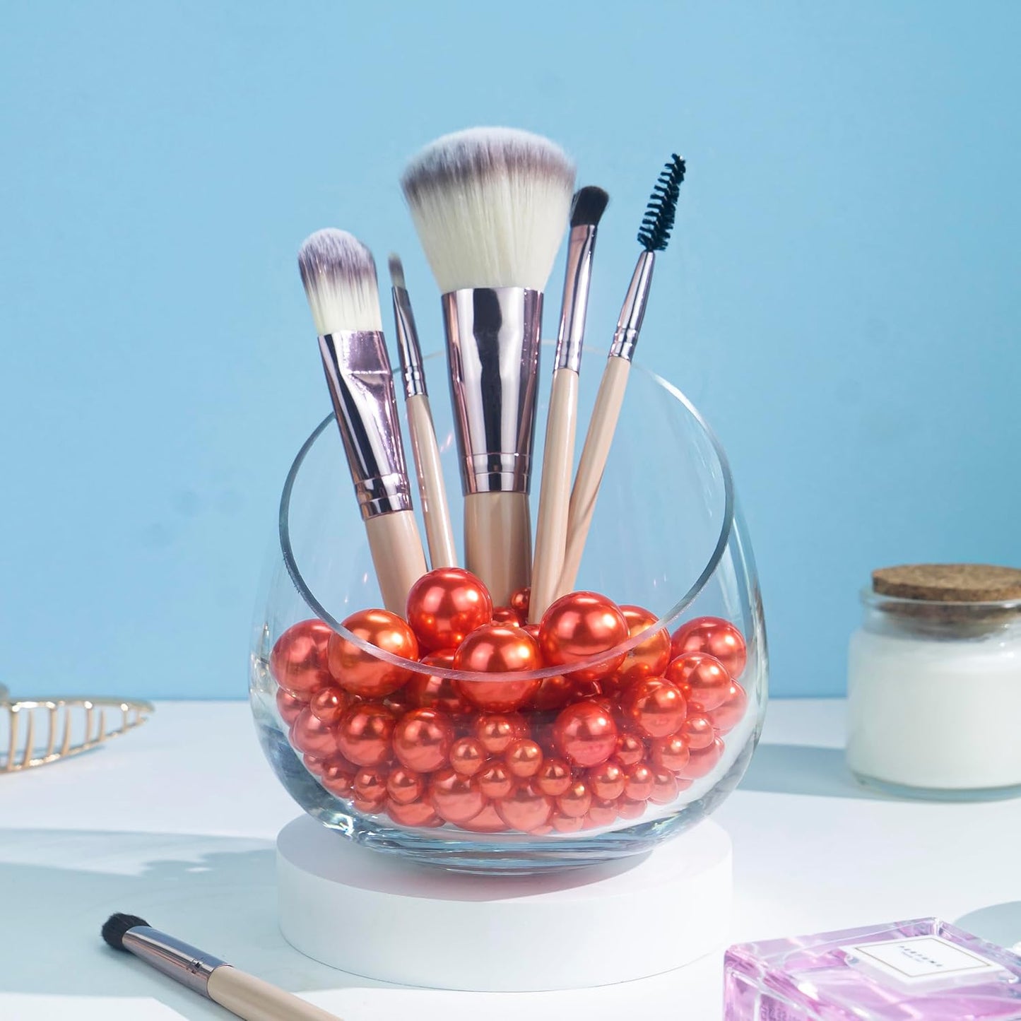 120 PCS 8/14/20mm No Hole Polish Pearl Beads for Centerpiece, Orange Beads Decorative Vase Fillers, Plastics Pearls for Vases, Table Scatters, Wedding Party Decor