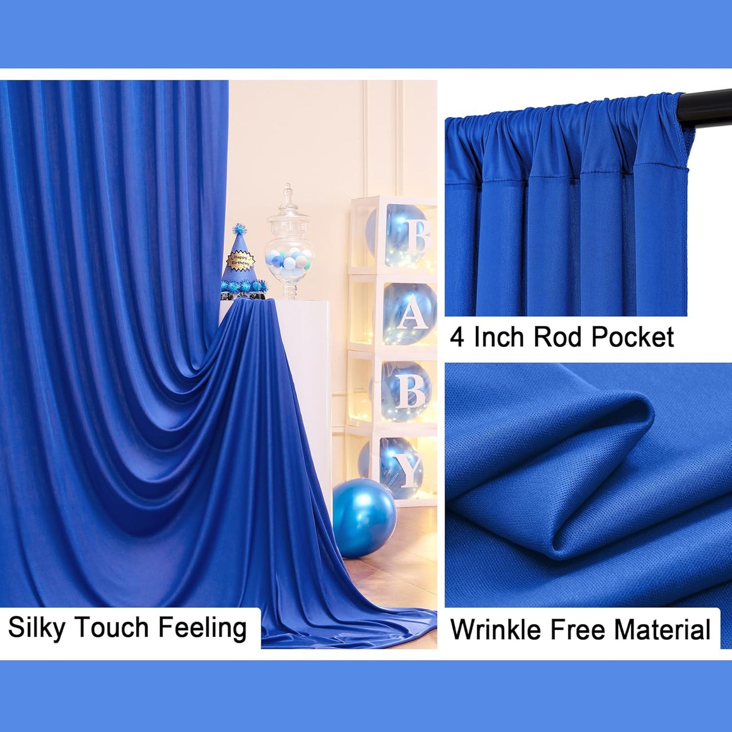 10ft x 8ft Wrinkle Free Royal Blue Backdrop Curtains for Parties, Polyester Photography Backdrop Drapes Back Drop Cloth for Baby Shower Photoshoot Engagement Wedding Birthday Photography Background
