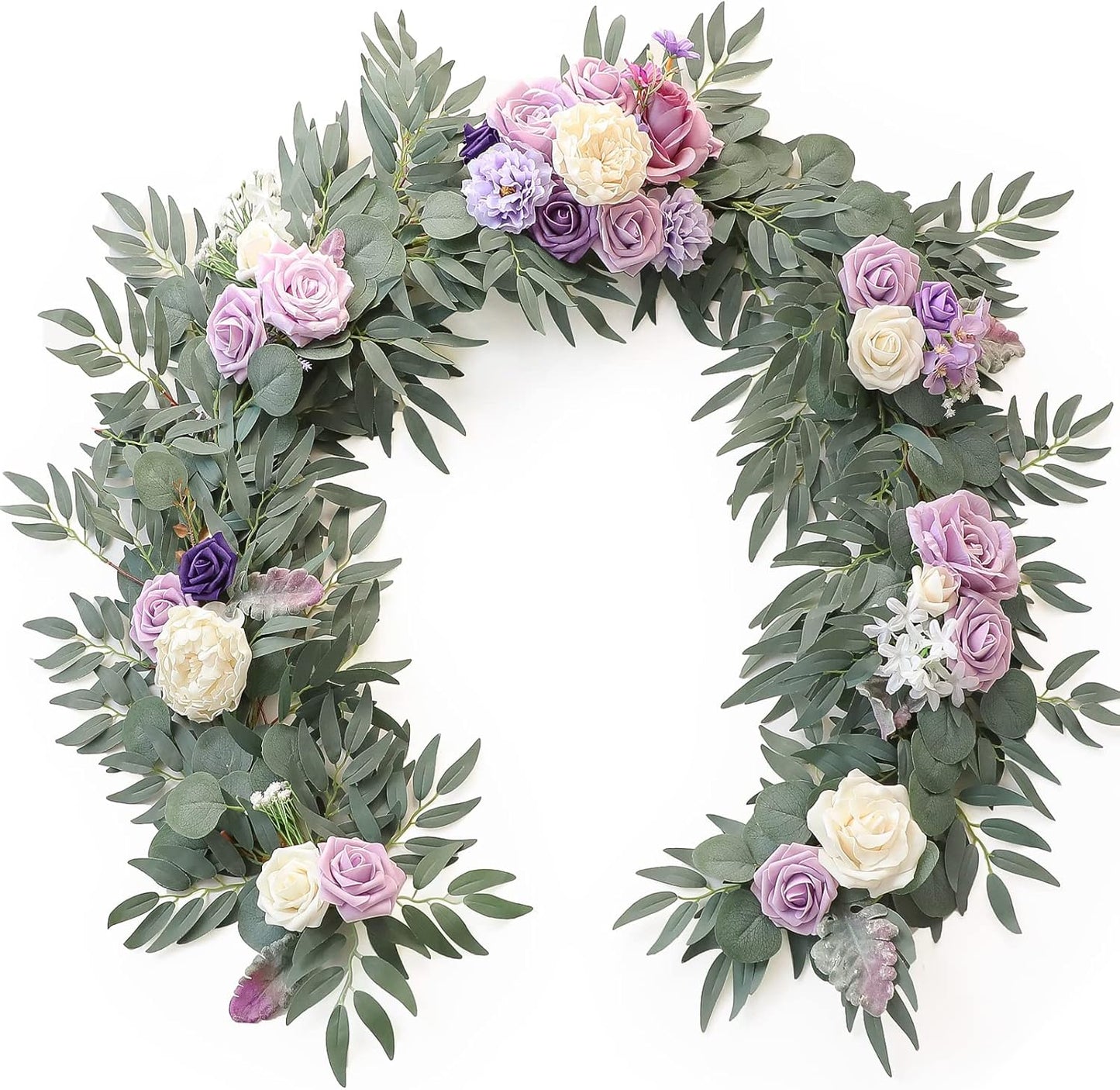 Floroom 6ft Artificial Eucalyptus Garland with Flowers Fake Greenery Faux Floral Vine Garland for Table Decor Wedding Centerpieces Bridal Shower Party Decorations, Lilac & Lavender