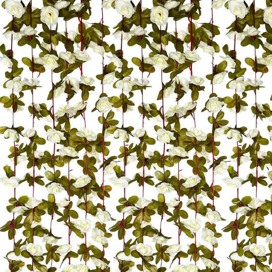 8Pcs 63Ft Cream Rose Garland, Fake Rose Hanging Flowers, Artificial Flower Vine, Hanging Floral Vine Garland for Wedding, Birthday Party, Wall Arch, Halloween, Christmas Garden Backdrop Decor