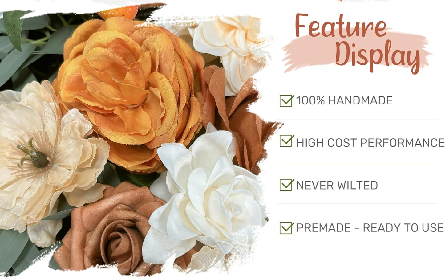 Wedding Arch Flowers with Drapes Kit (Pack of 4) - 2pcs Artificial Terracotta Deluxe Swag with 2pcs Sheer Drapes for Wedding Ceremony Arbor Reception Backdrop Rose Floral Decoration