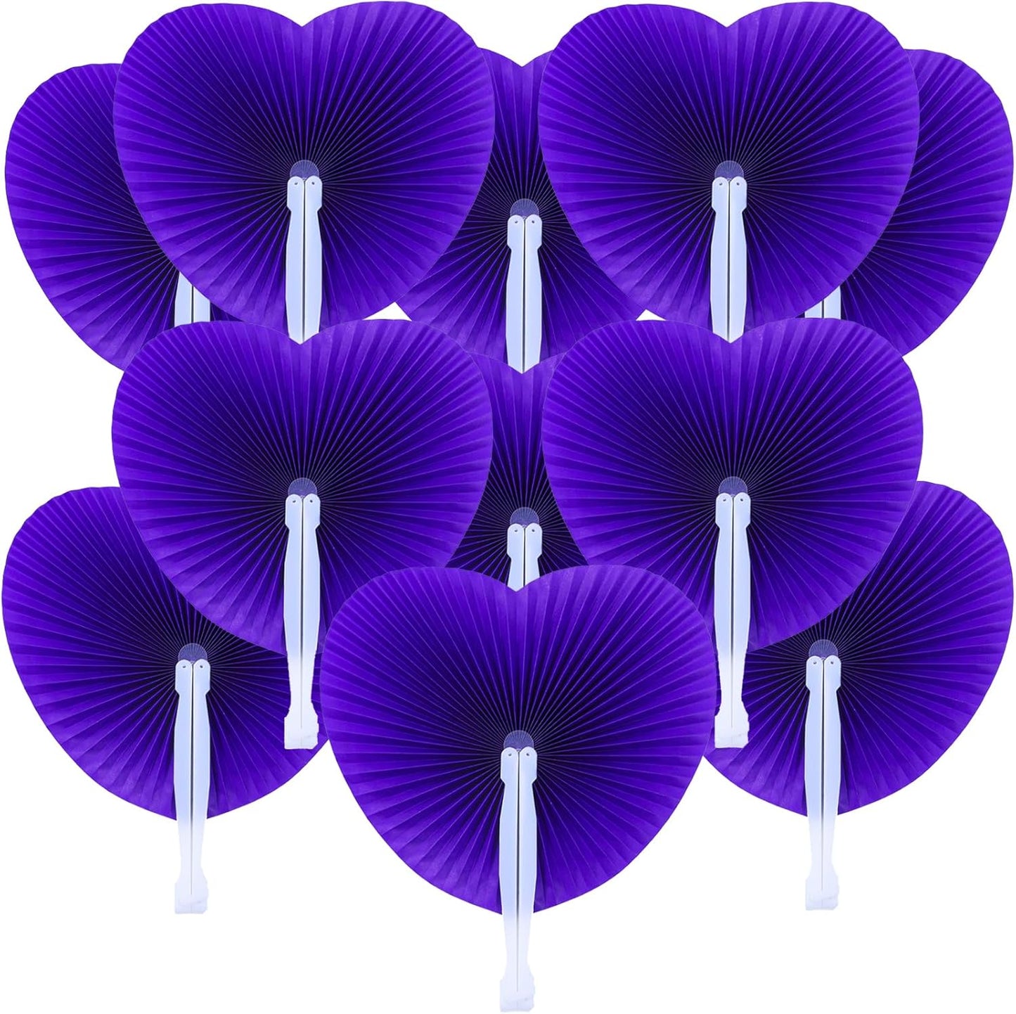 12 Packs Decorative Paper Folding Hand Fans Handheld,Purple Heart Foldable Wedding Fans Chinese and Japanese Fans Bulk for Bridal Guest Church Party Favors Dancing Birthday DIY