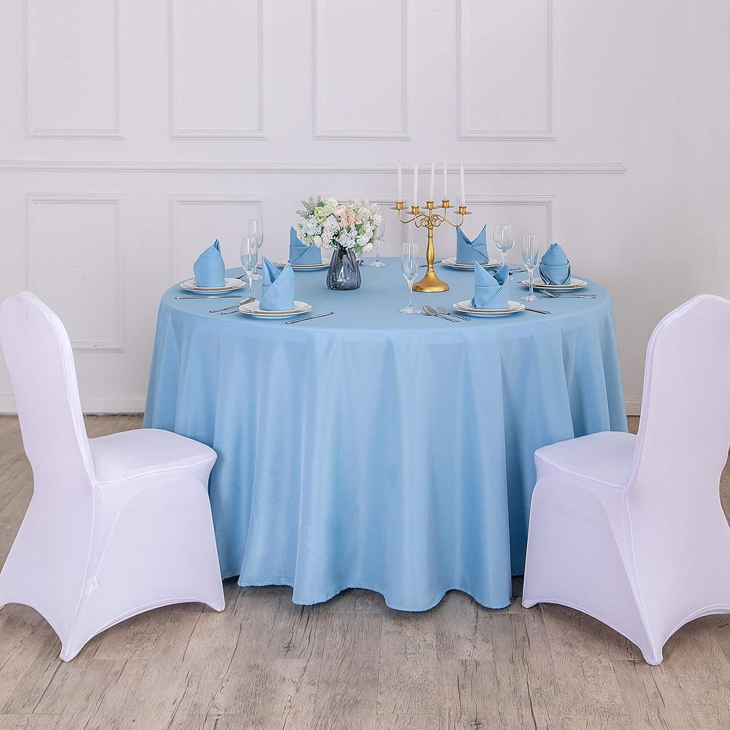 132 inch Round Tablecloth Washable Polyester Table Cloth Decorative Table Cover for Wedding Party Dining Banquet（132 inch,Blue Mist）