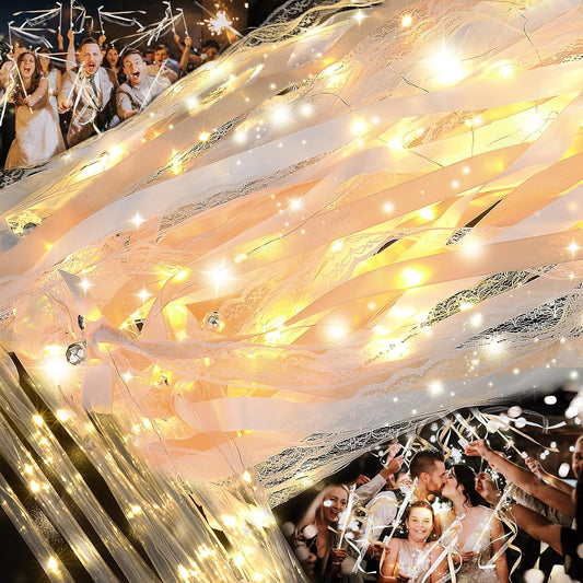 100 PCS Wedding Wands with Lights,Fairy Wands, LED Silk Fairy Wand with Bells for Wedding Send Off, New Year, Raves, Concert, Birthday