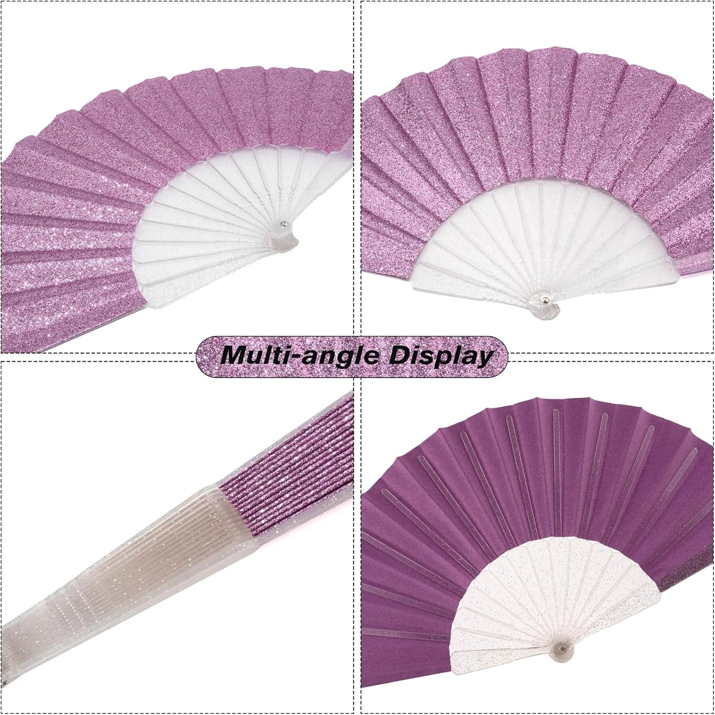 12 Pack Handheld Fan,Folding Hand Glitter Fan with Shining Transparent Fan Rib – Ideal for Wedding, Church, Festival, Dance, Tea Party, Club, and EDM Accessories, Purple