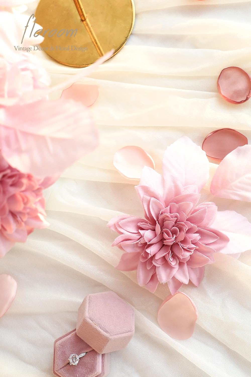 Floroom Blush Pink Artificial Flowers Fake Roses Peonies Dahlias and Greenery Combo Box Set for DIY Wedding Bouquets Bridal Shower Centerpieces Floral Arrangements Party Tables Home Decorations