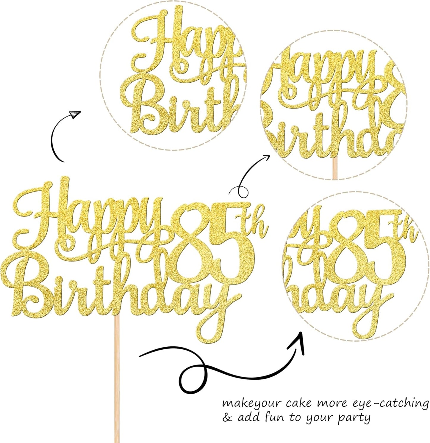 1 PCS Happy 85th Birthday Cake Topper Gold Glitter Cheers to 85 Years Birthday Cake Pick 85 Fabulous Cake Decoration for Happy 85th Birthday Theme Party Decorations Supplies