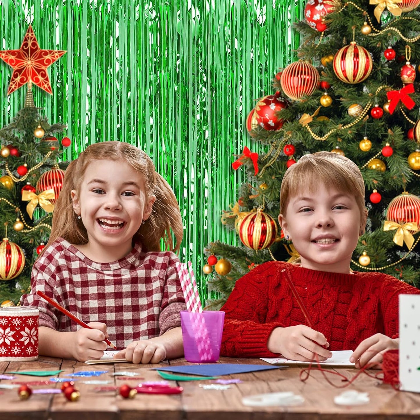 10 Pack Green Backdrop Curtain 3.2ft x 8.2ft Metallic Tinsel Foil Fringe Curtains Photo Booth Background for Birthday Party Decoration Baby Shower Engagement Wedding Christmas Decoration (Green)