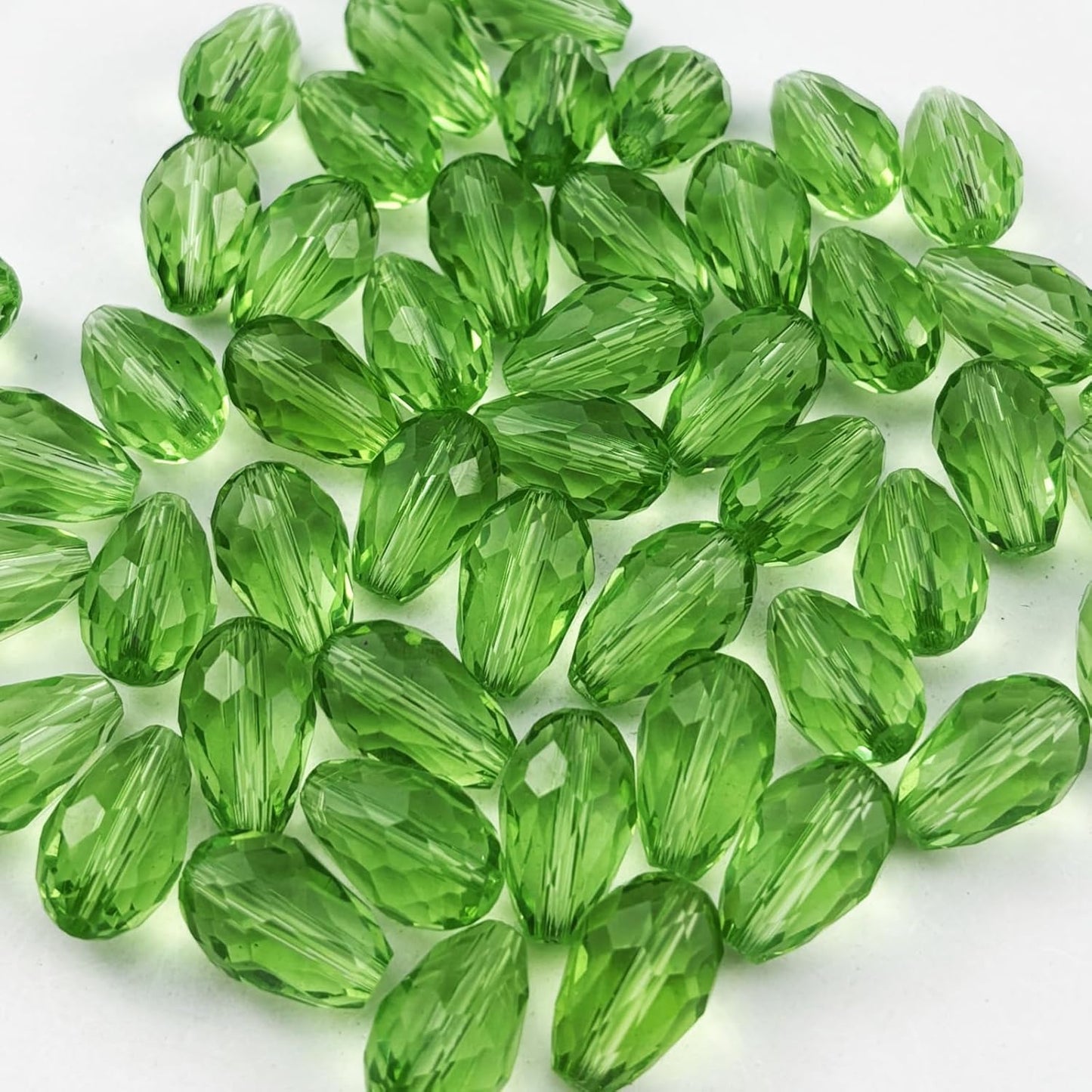 100pcs 8x12mm Teardrop Crystal Glass Beads for Jewelry Making, Faceted Vertical Hole Teardrop Glass Spacer Beads for Wind Chimes Bracelet Earring Necklace DIY Craft(Light Green)