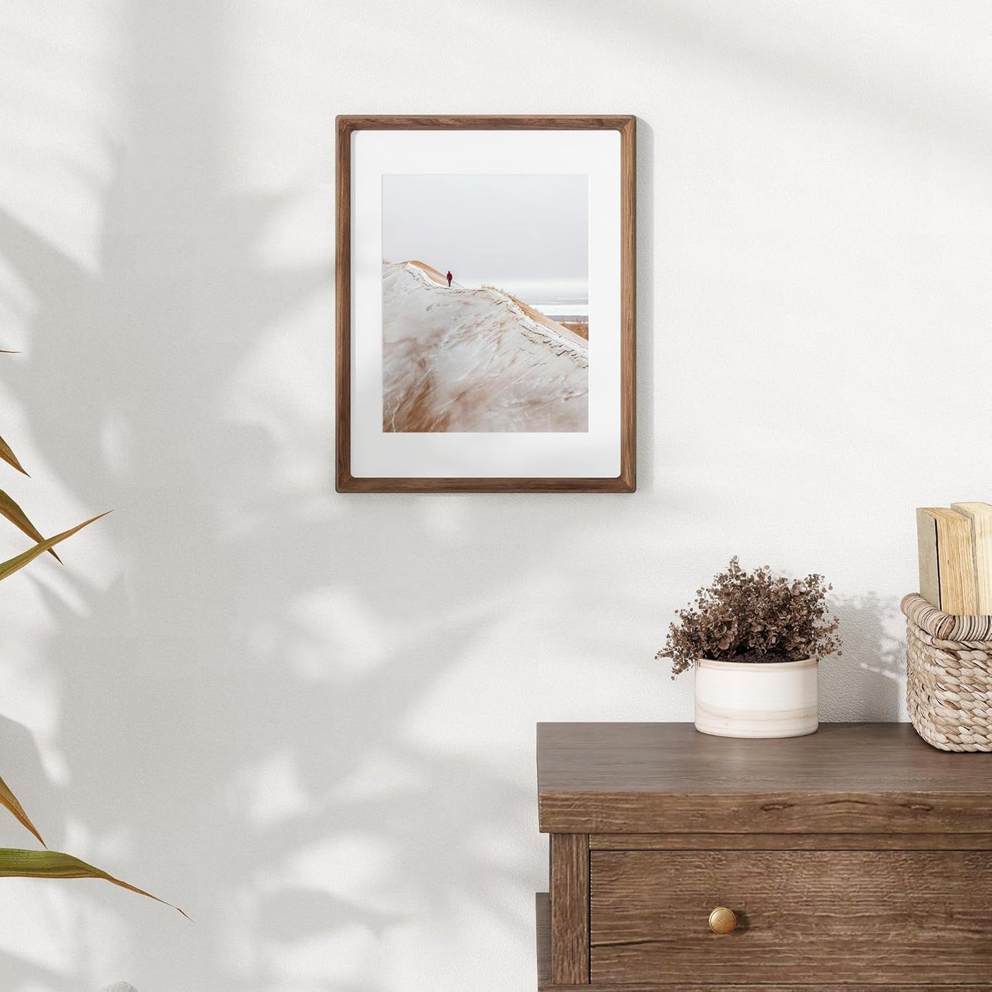 11x14 Wooden Picture Frames USA-Sourced Natural Walnut Solid Wood Photo Frame Handcrafted Rounded Corner with Mat to 8x10 Picture Frame Vintage Display with Real Glass Family Picture