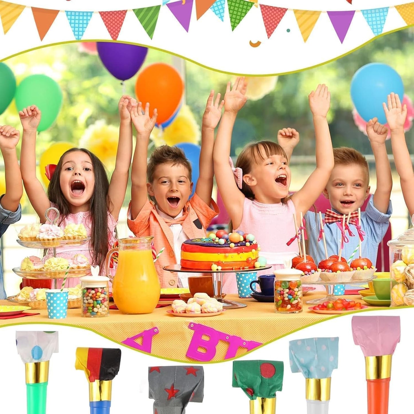 100PCS Multicolor Party Blowers & Whistles - 100 Count, Funny Noise Makers for Kids & Adults, Reusable Paper Blowers, Perfect for Birthdays, Weddings & More