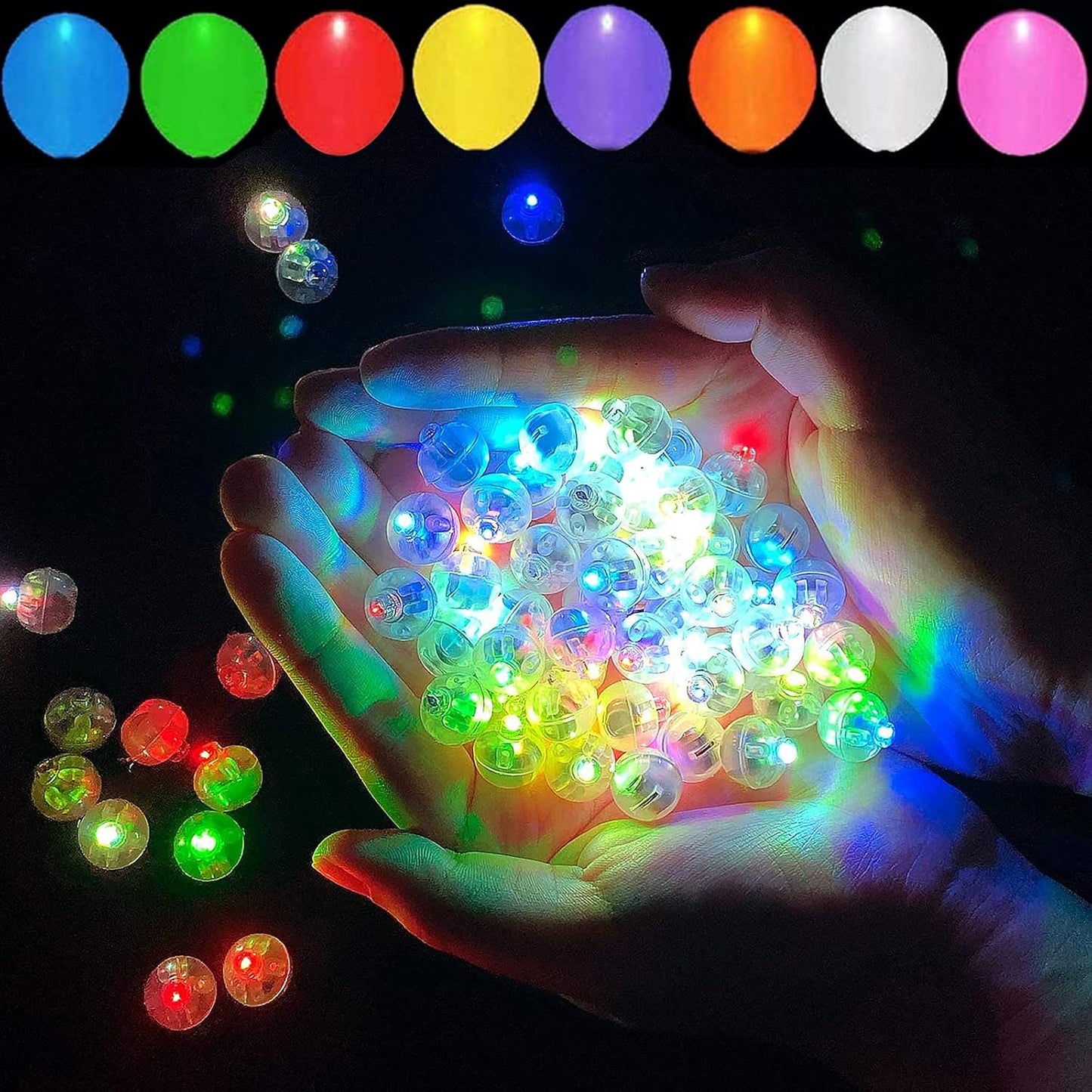 100pcs 10 Colors Balloon Lights, LED Assorted Colors Flash Lights, Mini Ball Light Round LED Ball Lamp for Paper Lantern Balloon Birthday Party Wedding Halloween Christmas Decoration