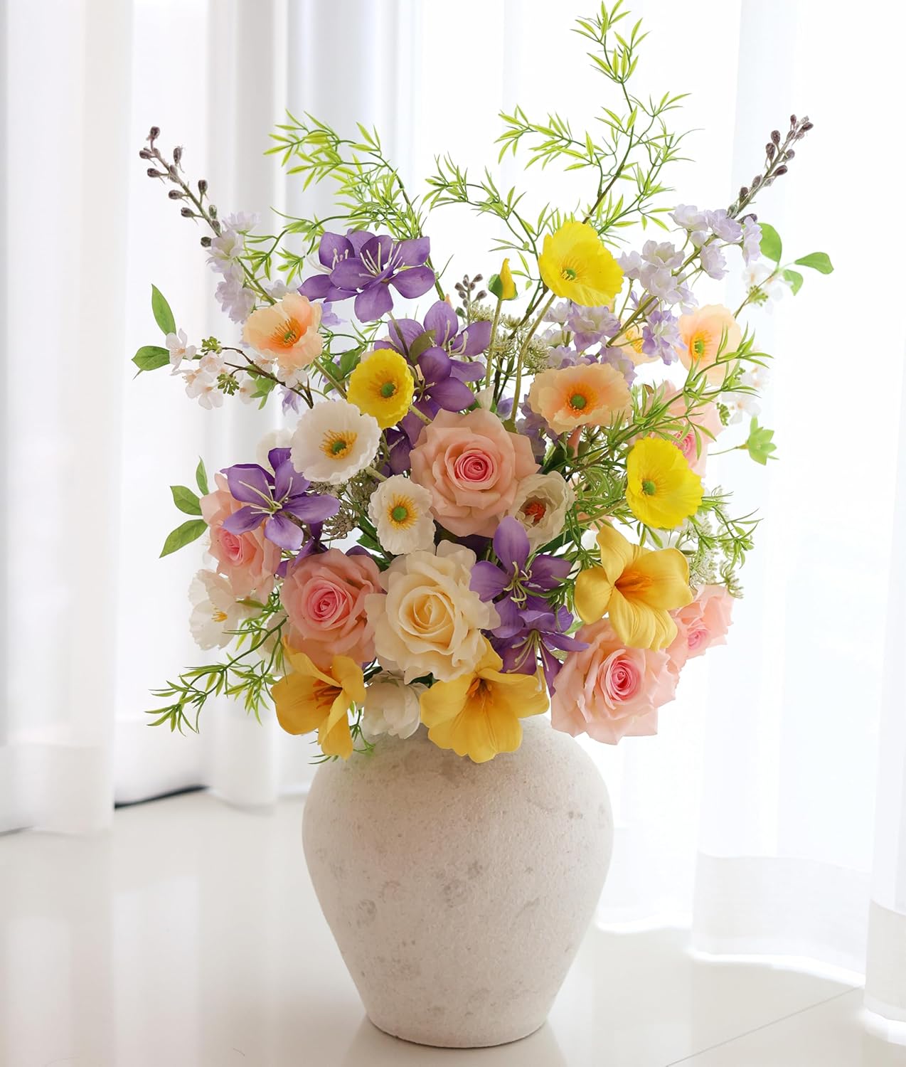 Artificial Flowers Bouquets for Bridal Wedding Home Decor Fake Floral Arrangements for Party Table Centerpieces DIY Silk Flower Set Spring Summer Indoor Outdoor (Combo Pink/Yellow)