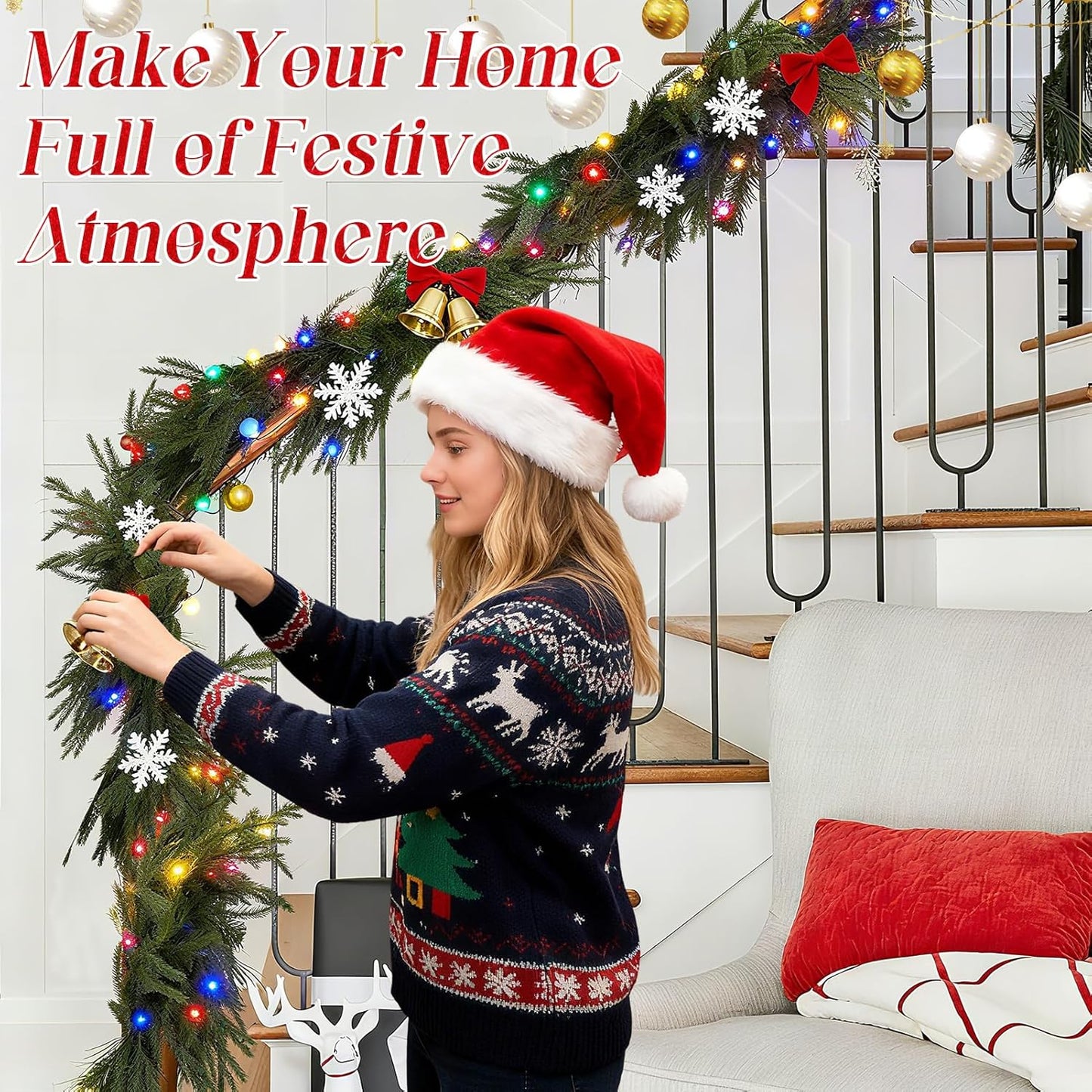 12ft Christmas Norfolk Pine Garland - Real Touch Artificial Greenery Cedar Garland for Xmas Fireplace Mantle Table Window Home Holiday Decoration