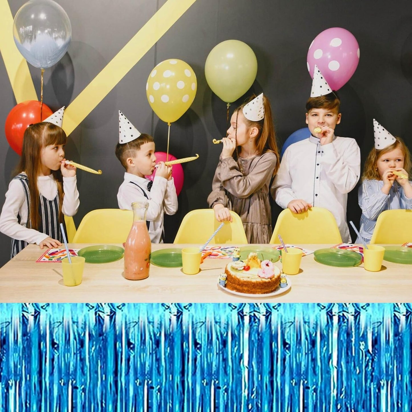 3 Pack Lake Blue Foil Fringe Table Skirts Metallic Tinsel Streamers Garland Banner Backdrop for Table Decor, Parade Float, Birthday, Wedding, Halloween, Christmas Party Decorations(29x108 In)