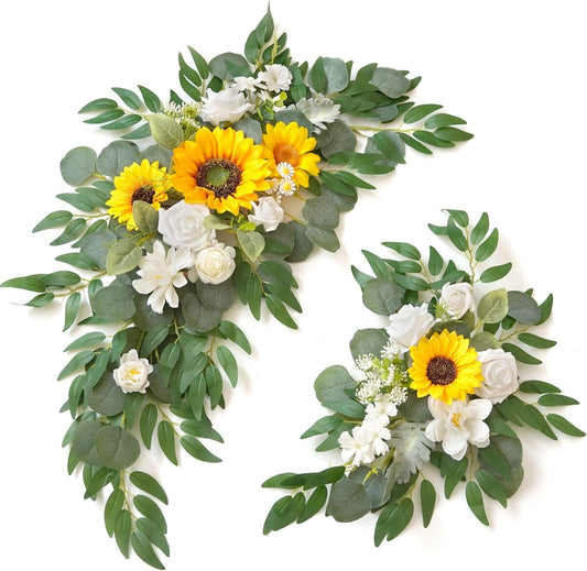 Wedding Sign Faux Flower Swag (Pack of 2) for Ceremony Party Reception Entrance Floral Decor Wall Easel Stand for Wedding Poster Welcome Sign(Sunflower)