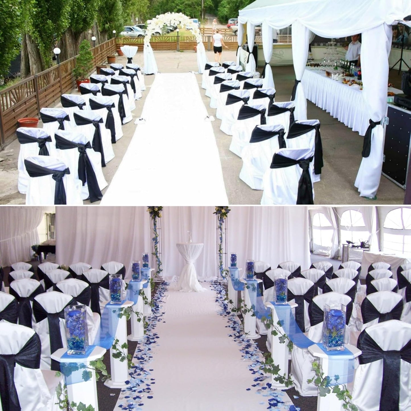 100 PCS Satin Chair Sashes Decorative Bow Satin Chair Sashes Ties Back Ribbon Bows Chairs Cover Band for Wedding Party Ceremony Reception Events Banquet Restaurant Home Kitchen Decor(7x108inch,Black)