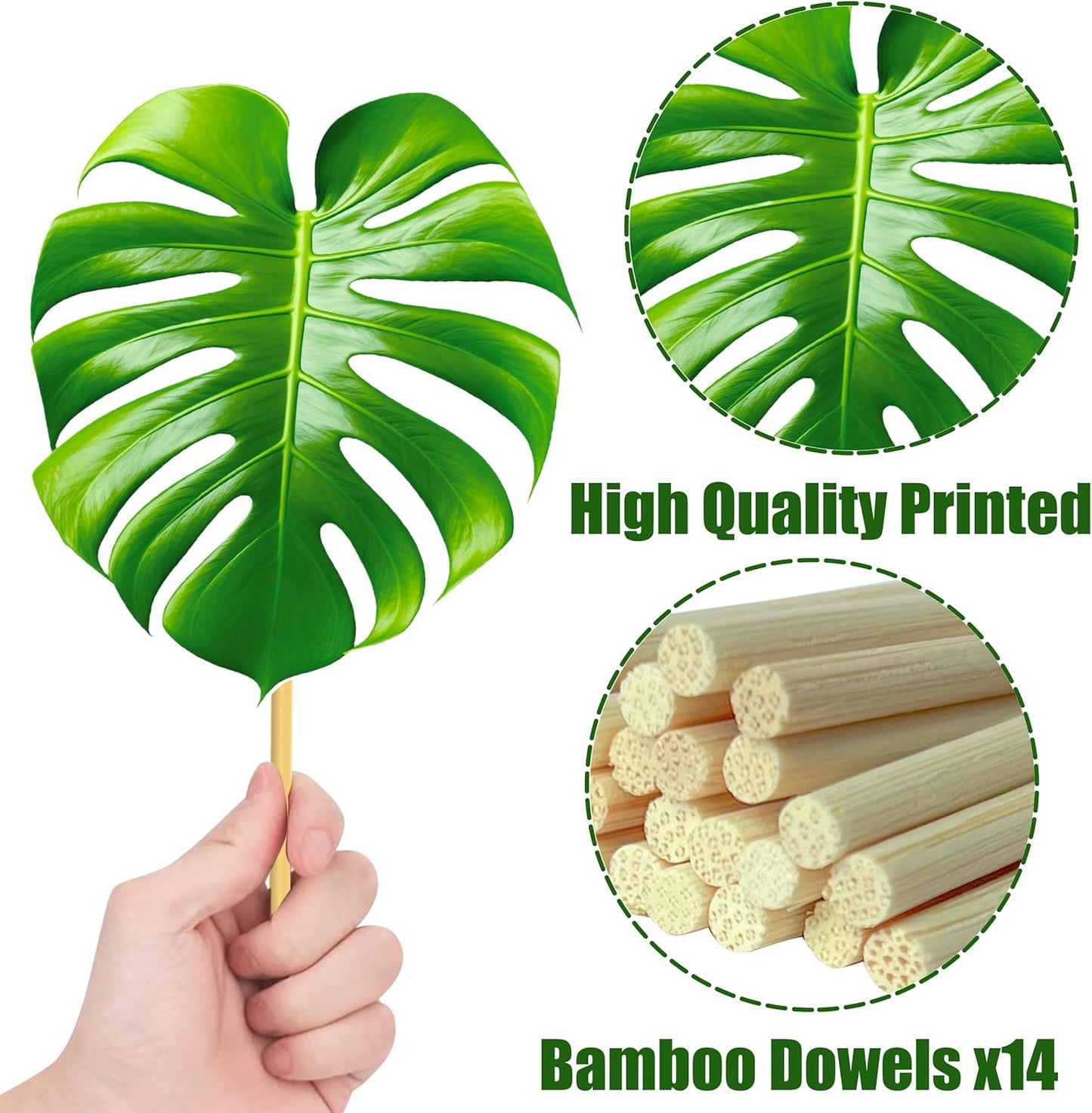 14pcs Palm Leaf Centerpiece Sticks Tropical Party Decorations for Table Green Leaves Theme Centerpieces Hawaiian Luau Party Decorations for Summer Jungle Theme Party Baby Shower Supplies
