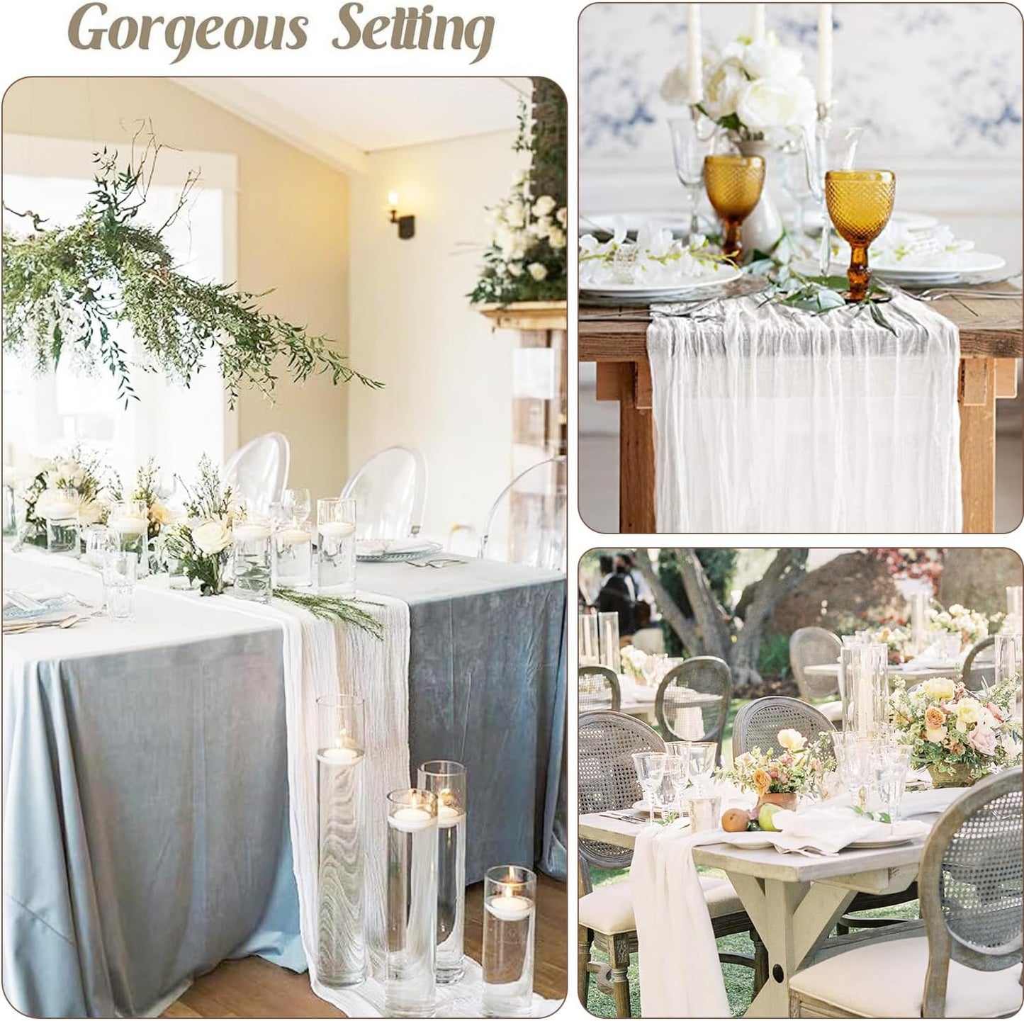 12 Pack White Cheesecloth Table Runner 10ft Gauze Runner Boho Ivory Cheese Cloth Table Runner for Wedding Bridal Shower Baby Shower Boho Table Decoration