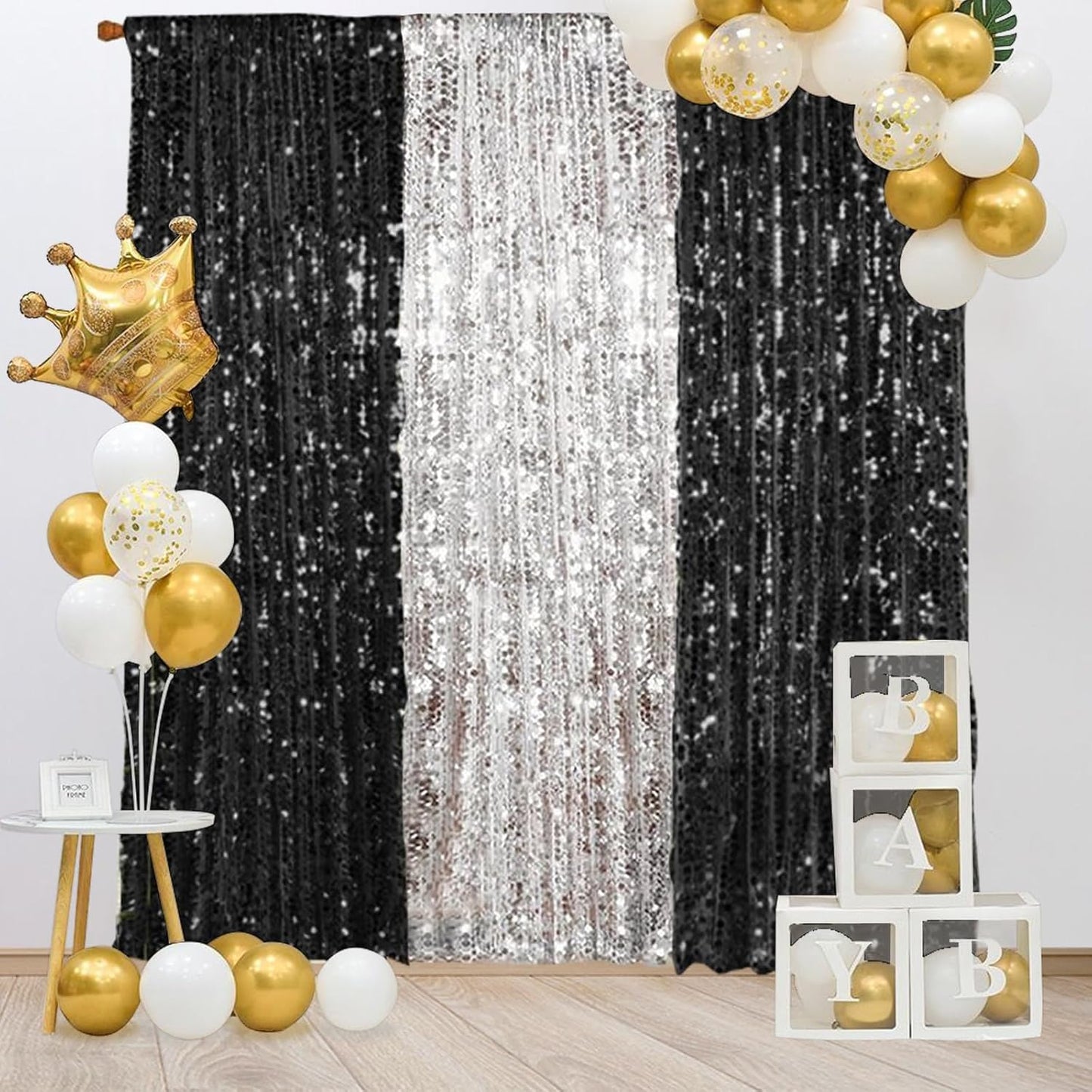 18MM Black Big Sequin Payatte Backdrop Curtains 4.5FTX9FT 2 Panels-Black Drapes Curtains for Thanksgiving Christmas Home Party Supplies
