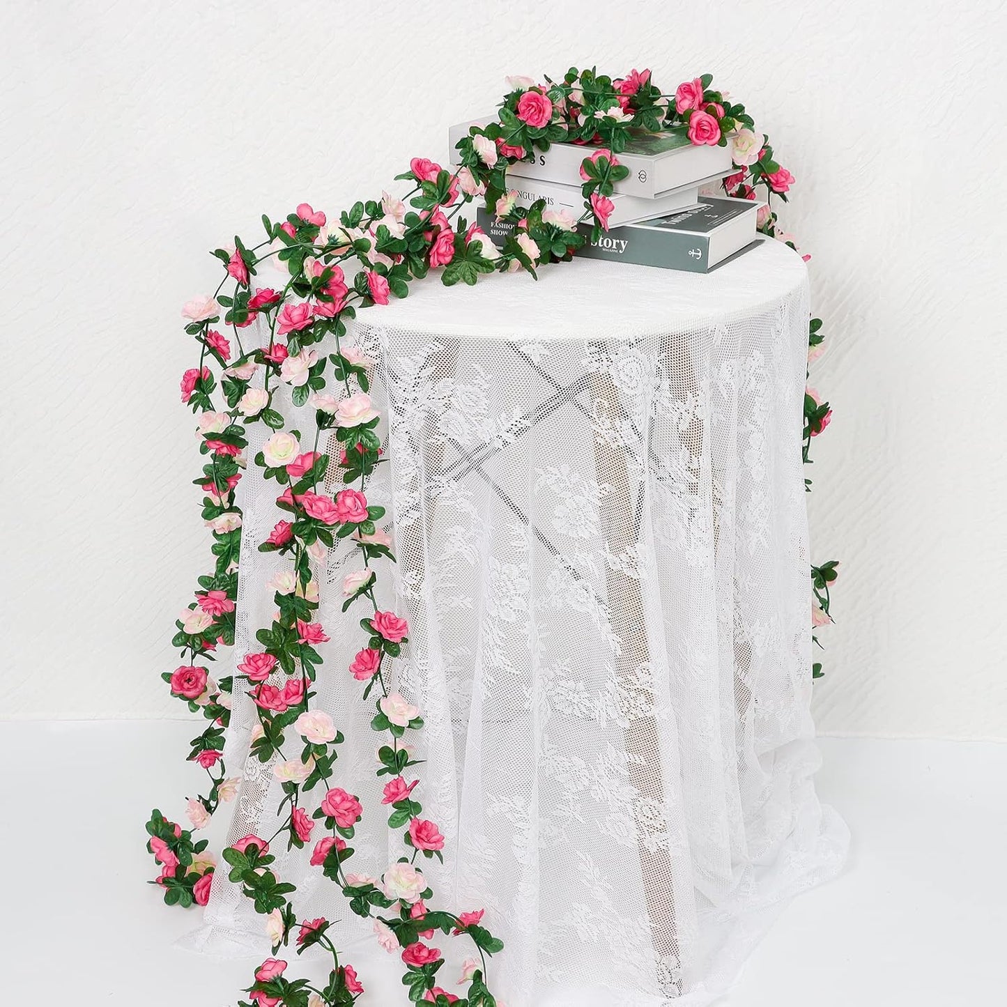 KHOYIME 18 Pack 144 FT Artificial Flower Garland, Fake Pink Roses Vines Silk Flowers Faux Plastic Outdoor Hanging Floral Ivy Garland Decoration for Wedding Arch Bedroom Home Wall Backdrop Room Decor