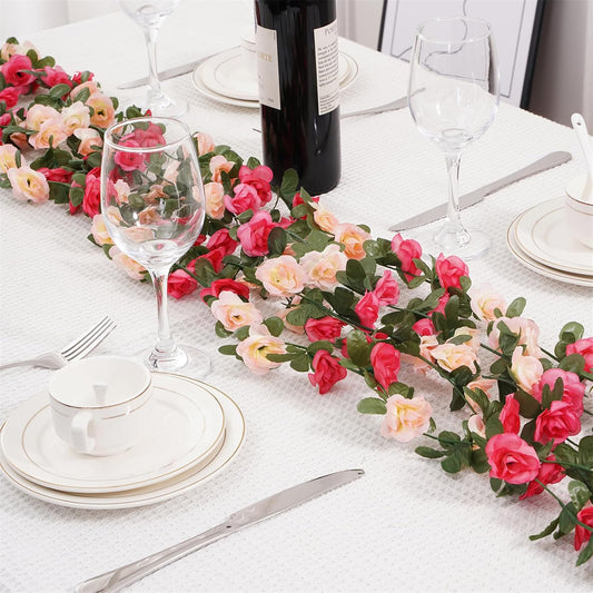 5 Pcs 41FT Flower Garland, Artificial Rose Garland Flowers Plants Fake Flower Hanging Rose Ivy, Birthday Party Valentine's Day Wedding Wall Arch Decor（Pink）