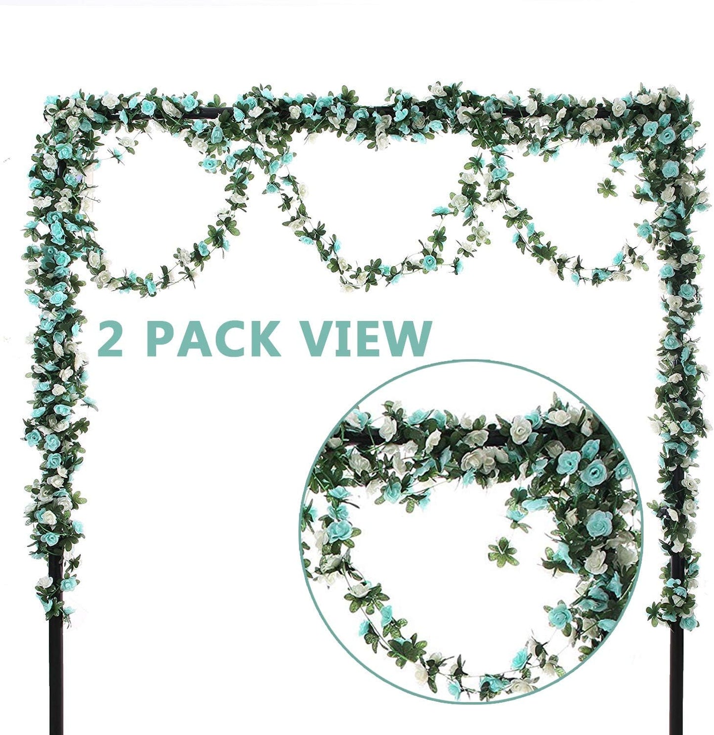 Miracliy 5Pcs 41FT Blue and White Flower Garland Artificial Rose Arch Vines Fake Spring Floral Garland for Flower Wall Backdrop Wedding Mothers Day Garden Tea Party Decoration