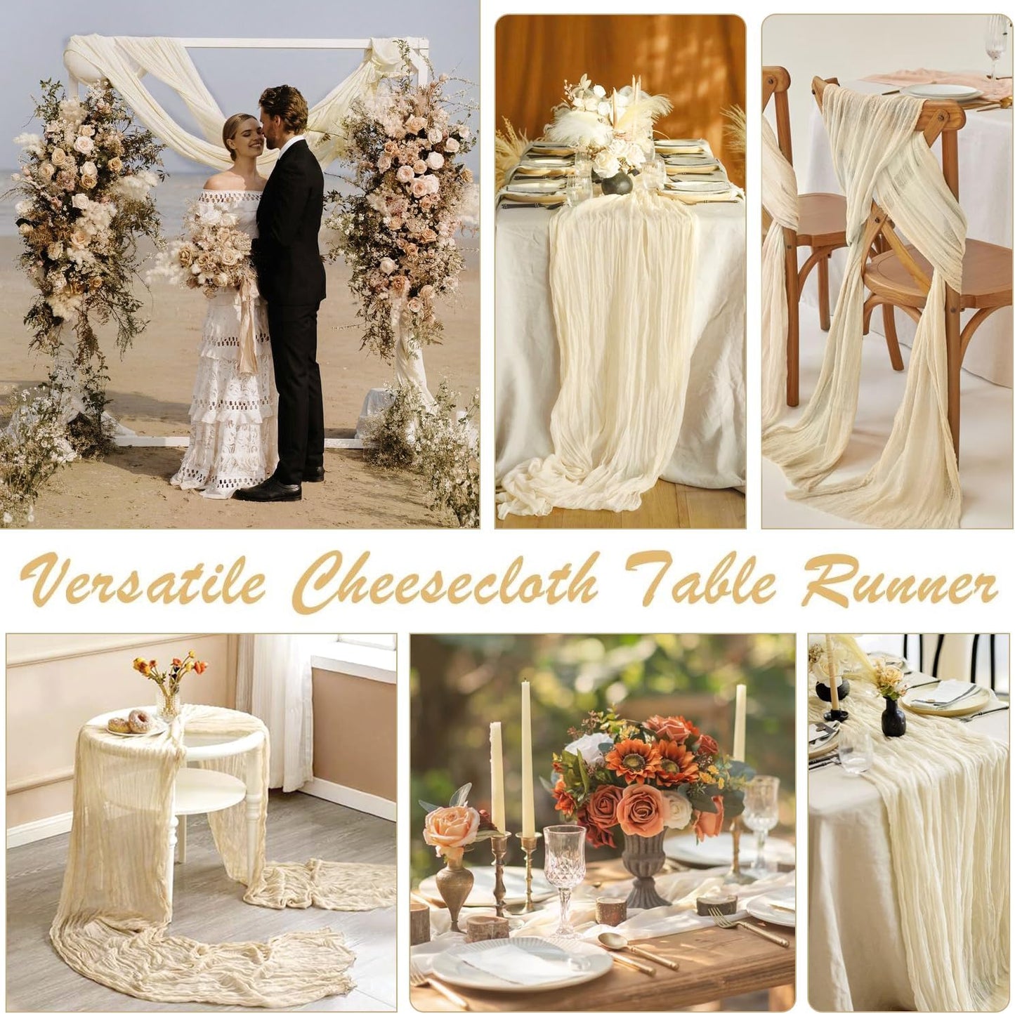 10ft Cream Beige Cheese Cloth Table Runner, 35x120 Inches Ivory Gauze Table Runner Rustic Cream Cheesecloth Table Runner Bulk for Wedding Bridal Shower Decoration, Boho Table Decor