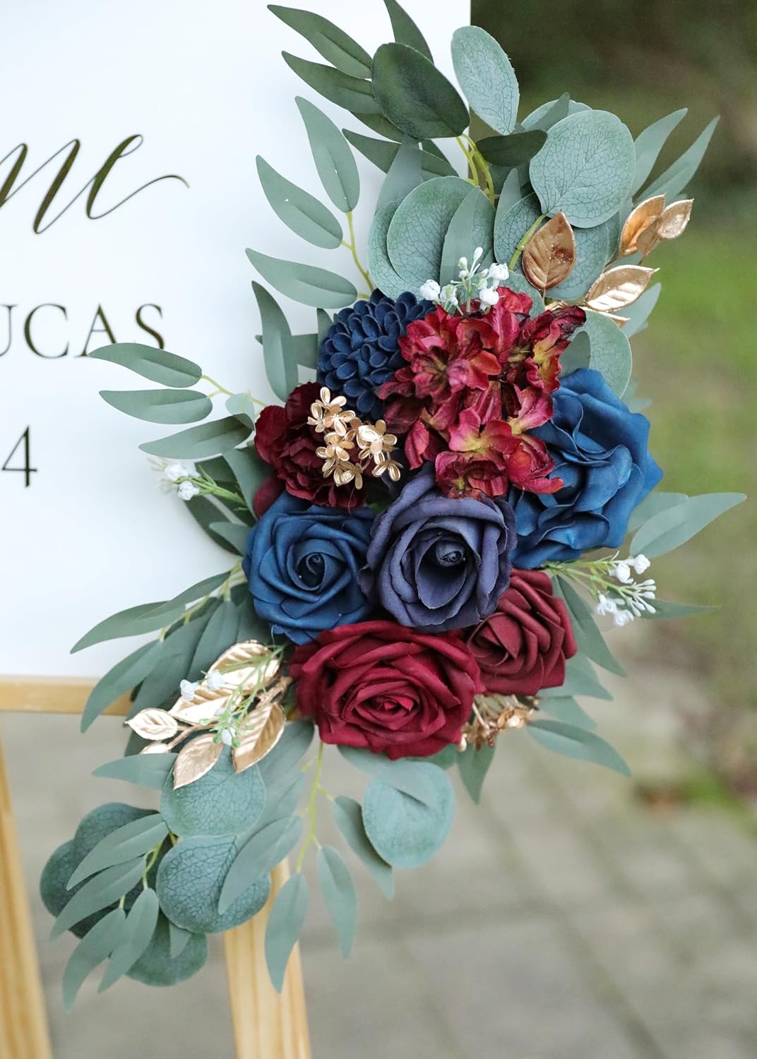 Artificial Navy Blue Wedding Arch Flower Swags Set of 2 for Wedding Welcome Signs Floral and Wedding Reception Ceremony Decorations, Burgundy Wedding Flowers Decor