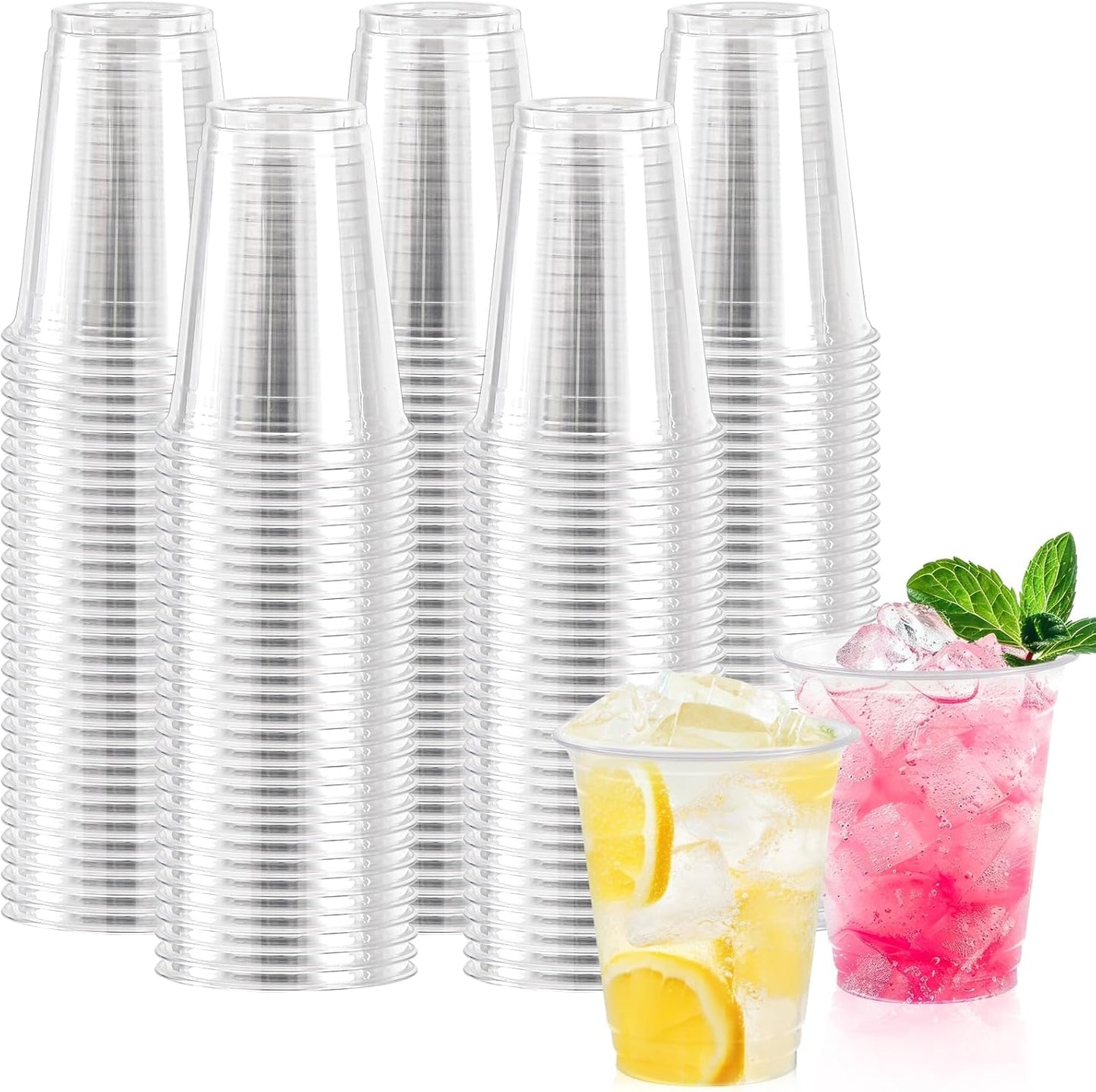 12 oz Clear Plastic Cups - 300 Count Disposable Wine Cup for Party, 12 Ounce Drinking Cups Bulk, PET Cocktail Glasses for Smoothie, Fruit, and Cold Beverage