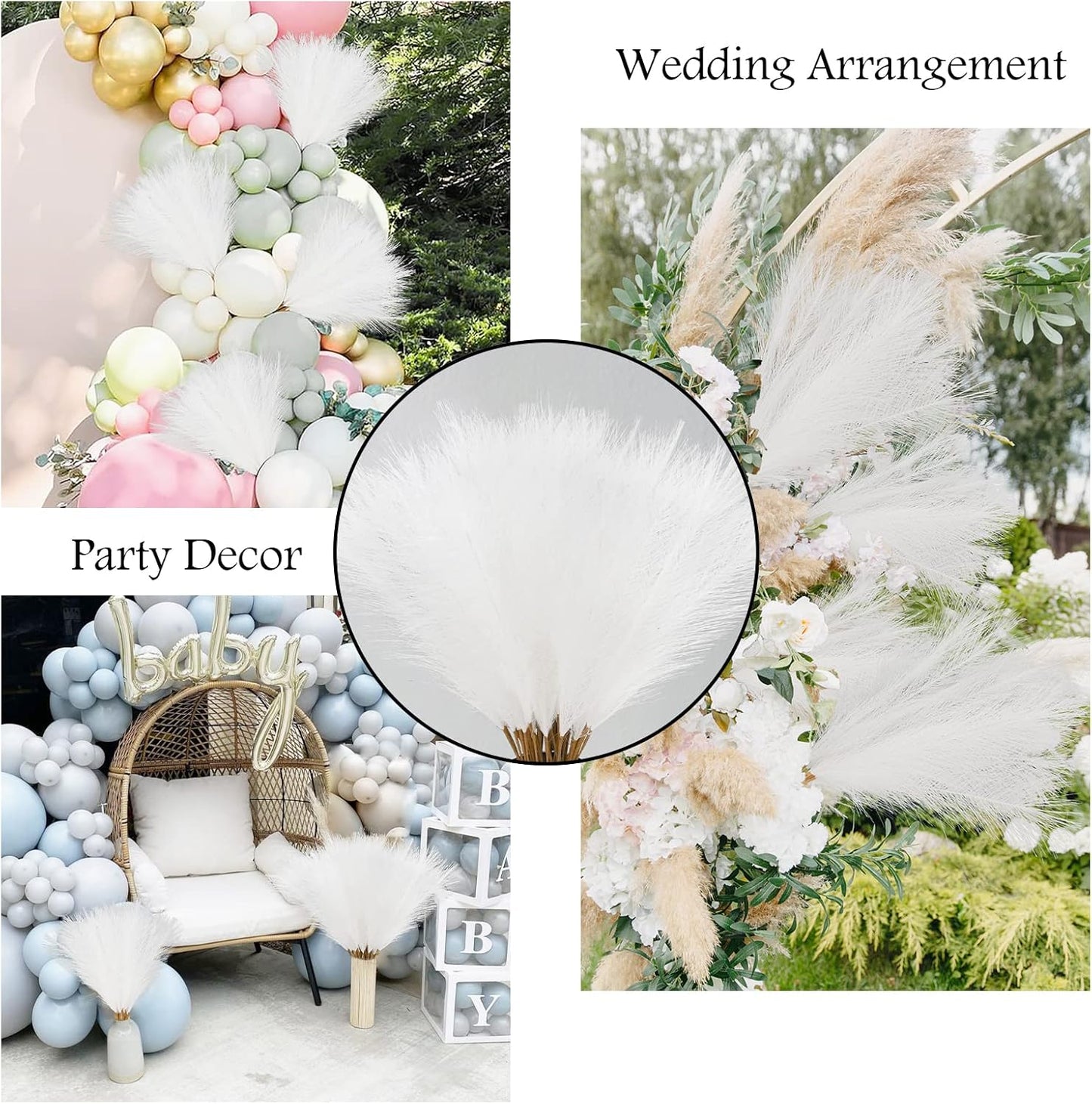 50pcs White Faux Pampas Grass Decor, 21.6" Short Artificial Pompous Grass Floral Fake Pompas Grass Branches Vase Filler Flower Arrangement for Home Wedding Boho Decor