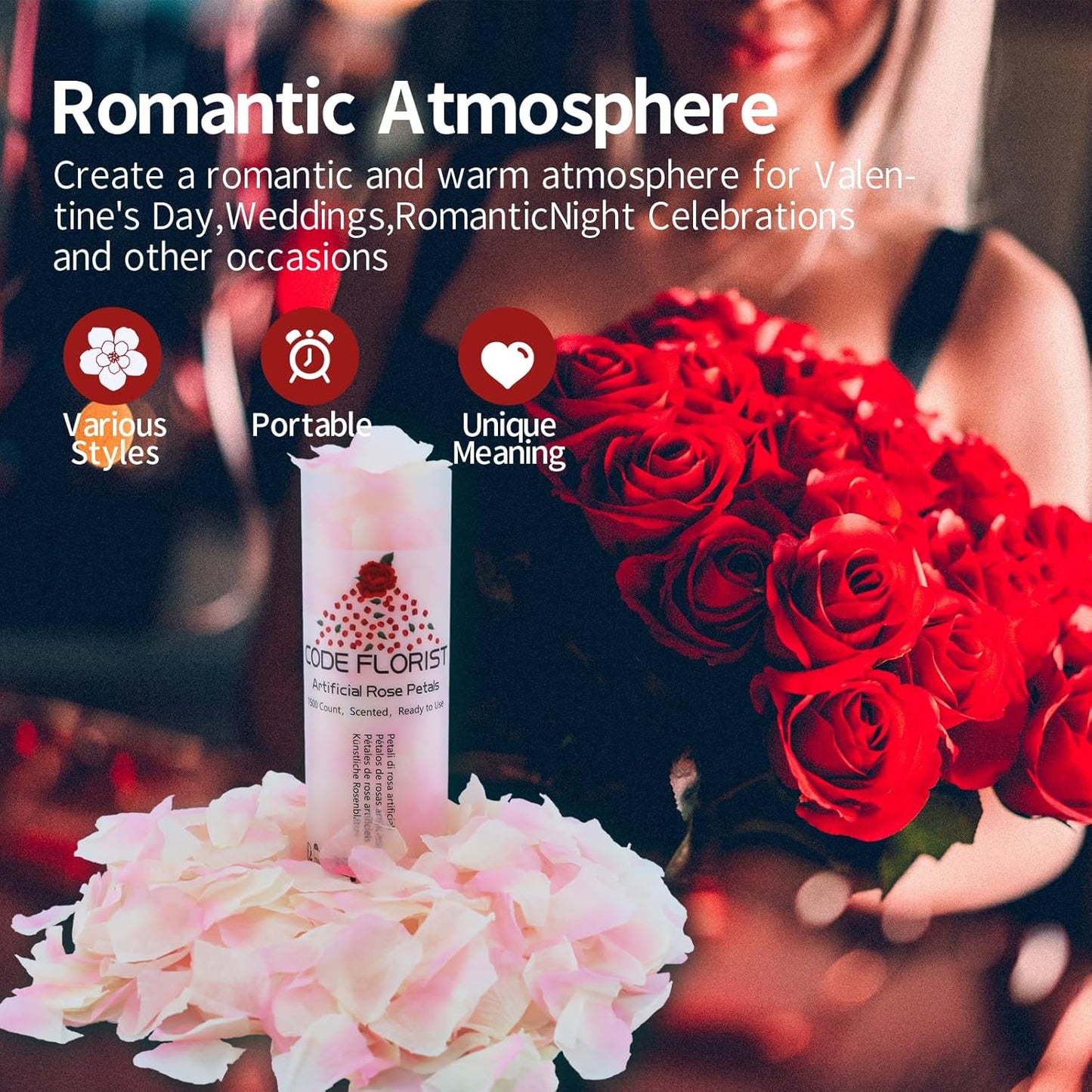 CODE FLORIST 1100 PCS Silk Rose Petals for Valentine's Day,Fake Rose Petals for Romantic Night,Wedding,Proposal Anniversary Flower Decorations(Separated,Scented,Champagne Pink)