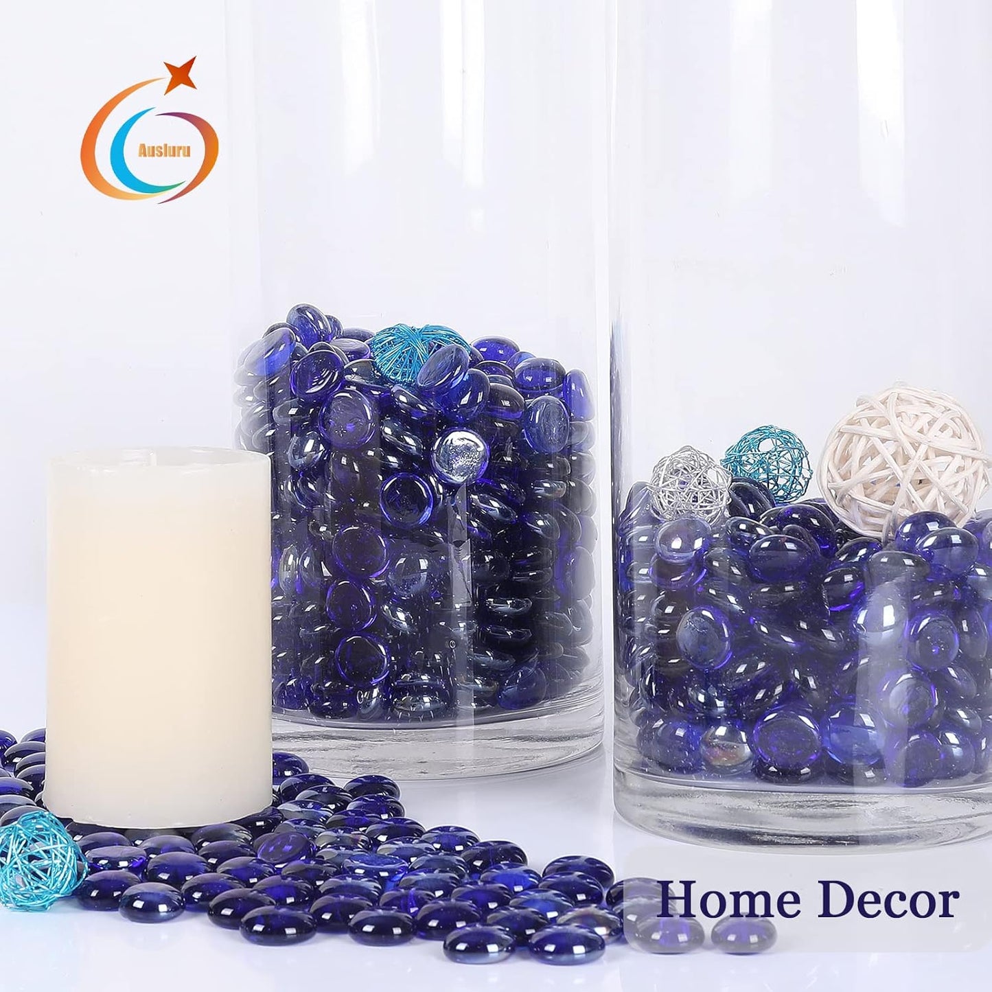 11LB Fire Glass Beads and Marbles for Outdoor Fire Pit and Fireplace, Glass Gemstones for Vase Filler, Aquariums, Hydroponics Plants, Home Decor and DIY Craft, Cobalt